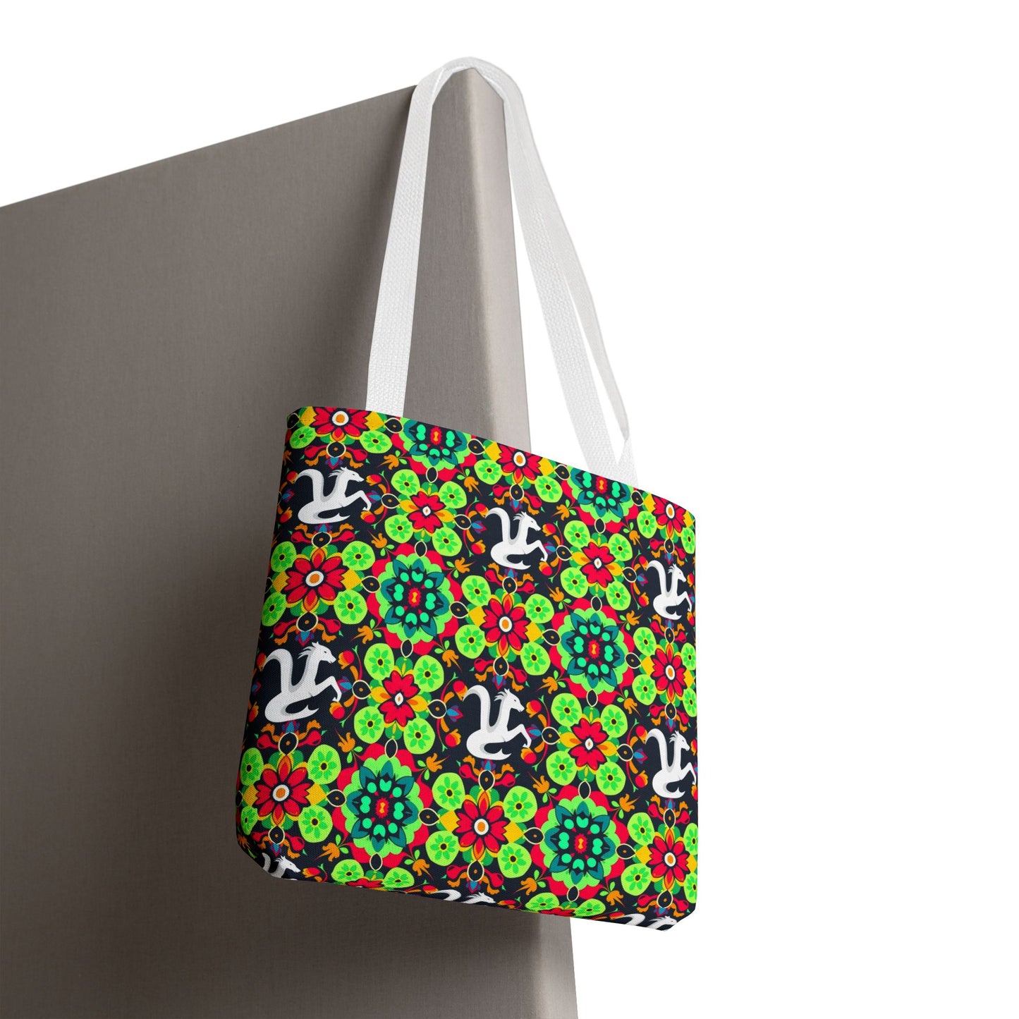 Tote Bag, (AOP), Aquarius, Zodiac v4, Flower Pattern