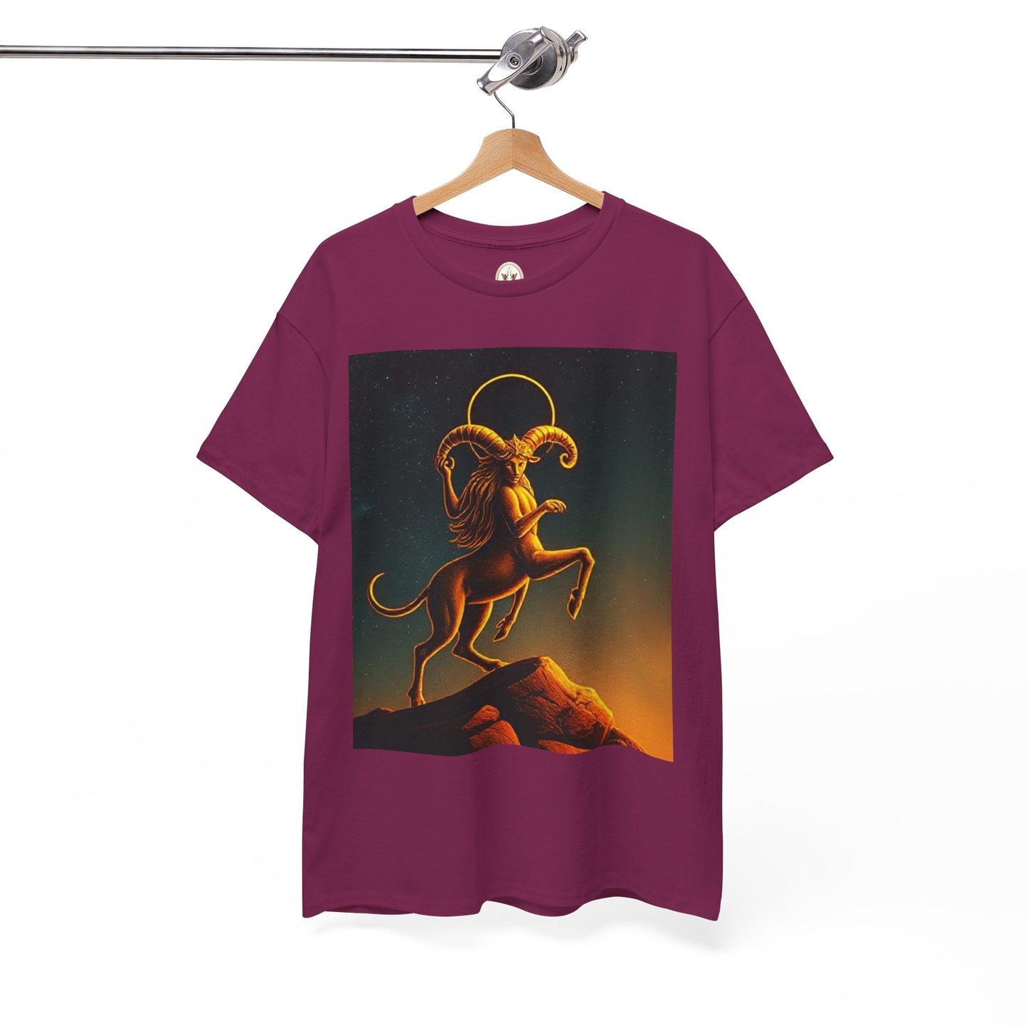 Unisex Heavy Cotton T-Shirt, Mountain Top 1v, Aries Zodiac Design