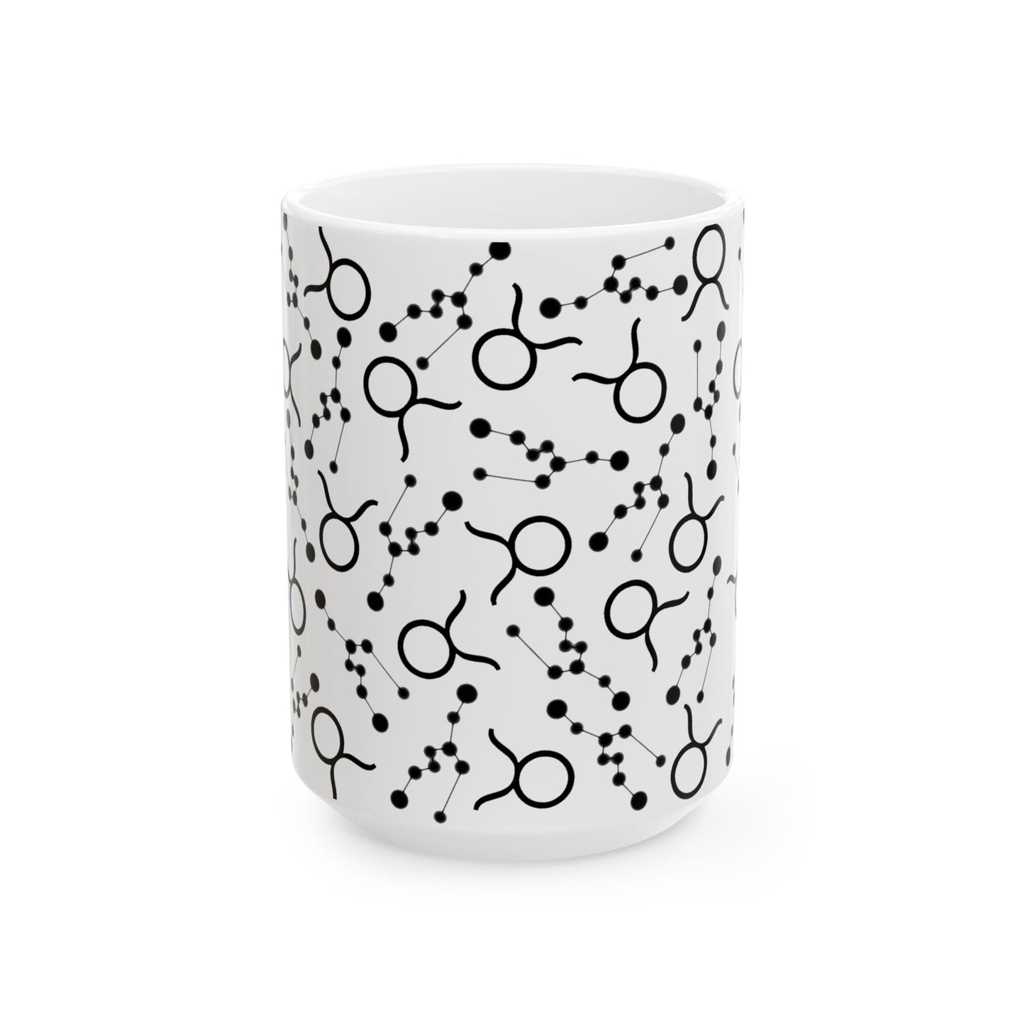 Ceramic Mug, (11oz, 15oz), Ceramic Coffee Mug, AOP, Constellation & Symbol, Taurus Zodiac Design