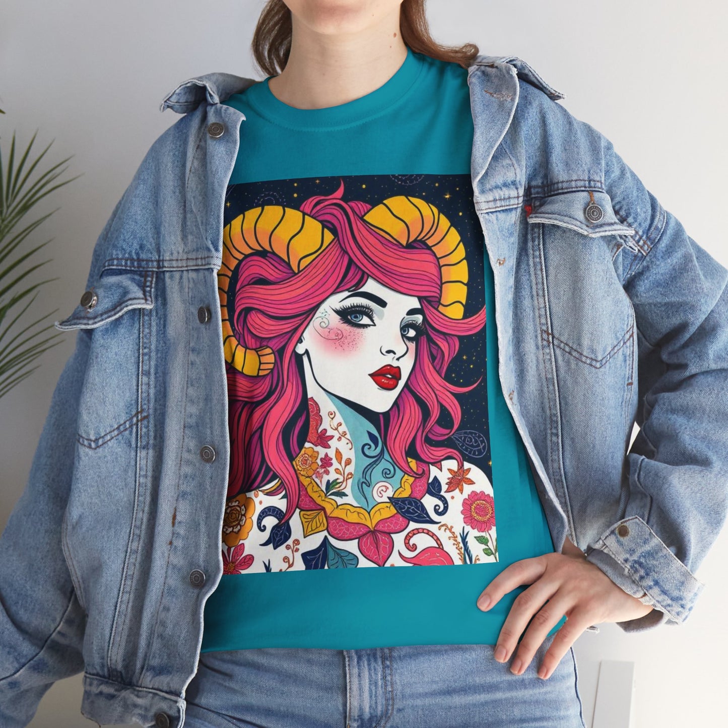 Unisex Heavy Cotton T-Shirt, Aries, Zodiac v2, Sexy Art