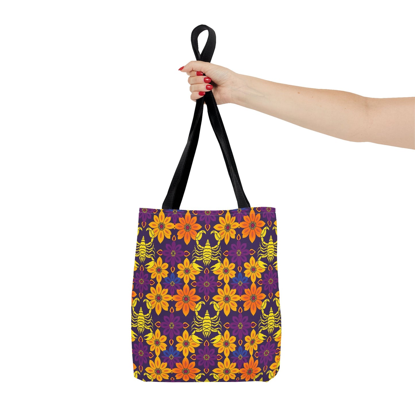 Tote Bag, (AOP), Scorpio, Zodiac v2, Flower Pattern