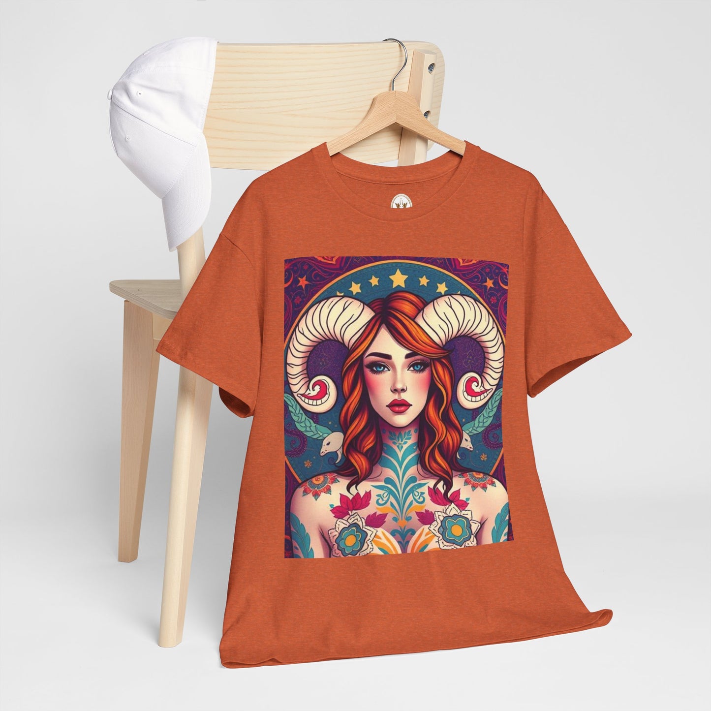 Unisex Heavy Cotton T-Shirt, Aries, Zodiac v1, Sexy Art