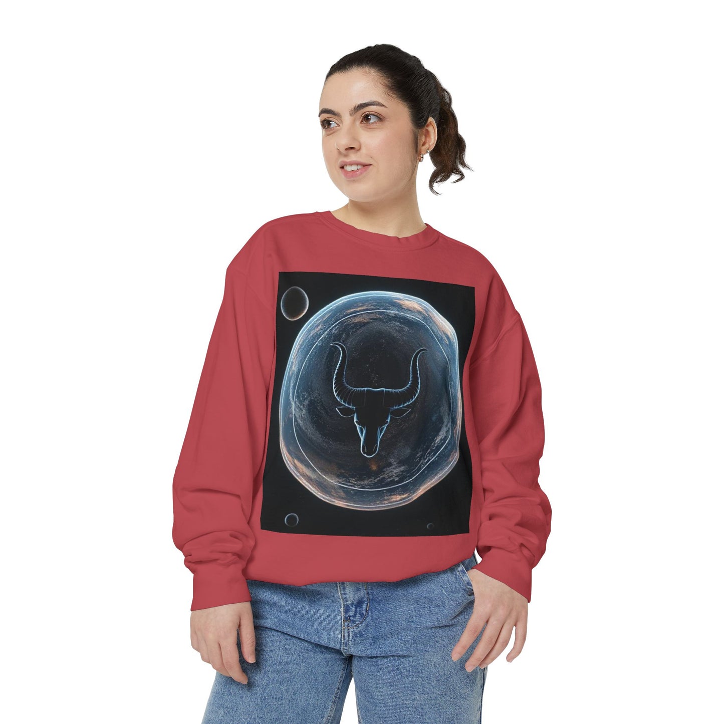 Garment-Dyed Sweatshirt, Unisex, Space Animal Design, Taurus