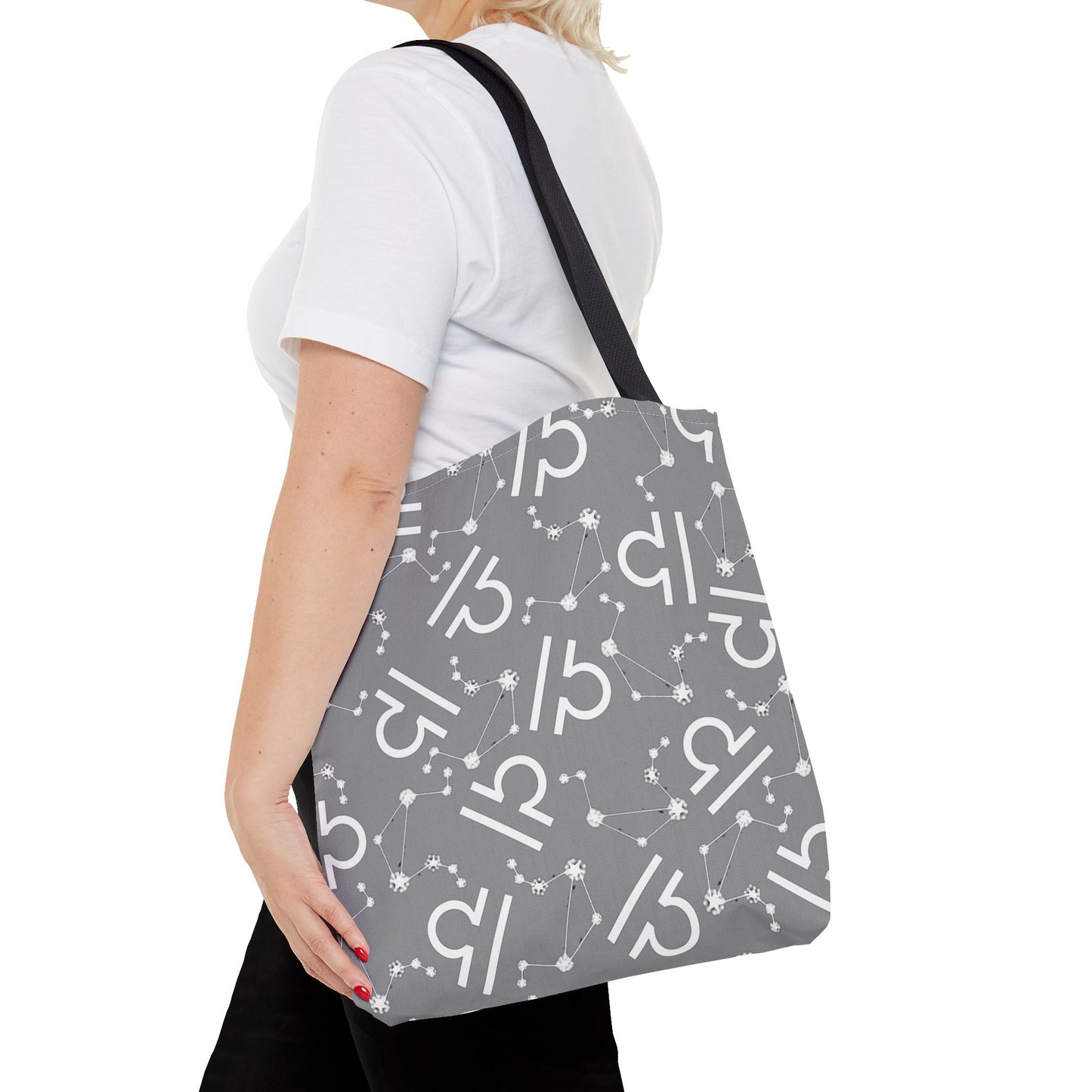 Tote Bag, Libra Zodiac Sign, AOP, (Grey, White)