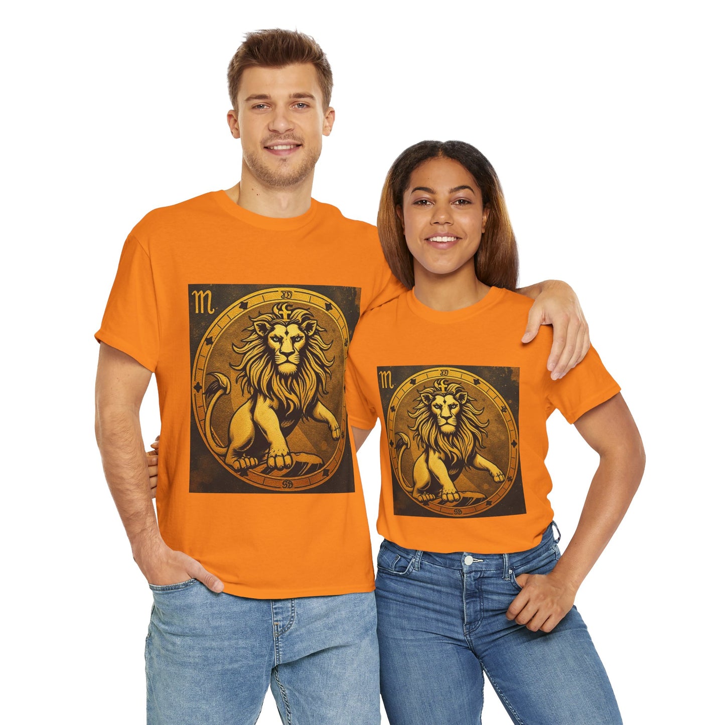 Unisex Heavy Cotton T-Shirt, Gold Lion, Leo Zodiac Design