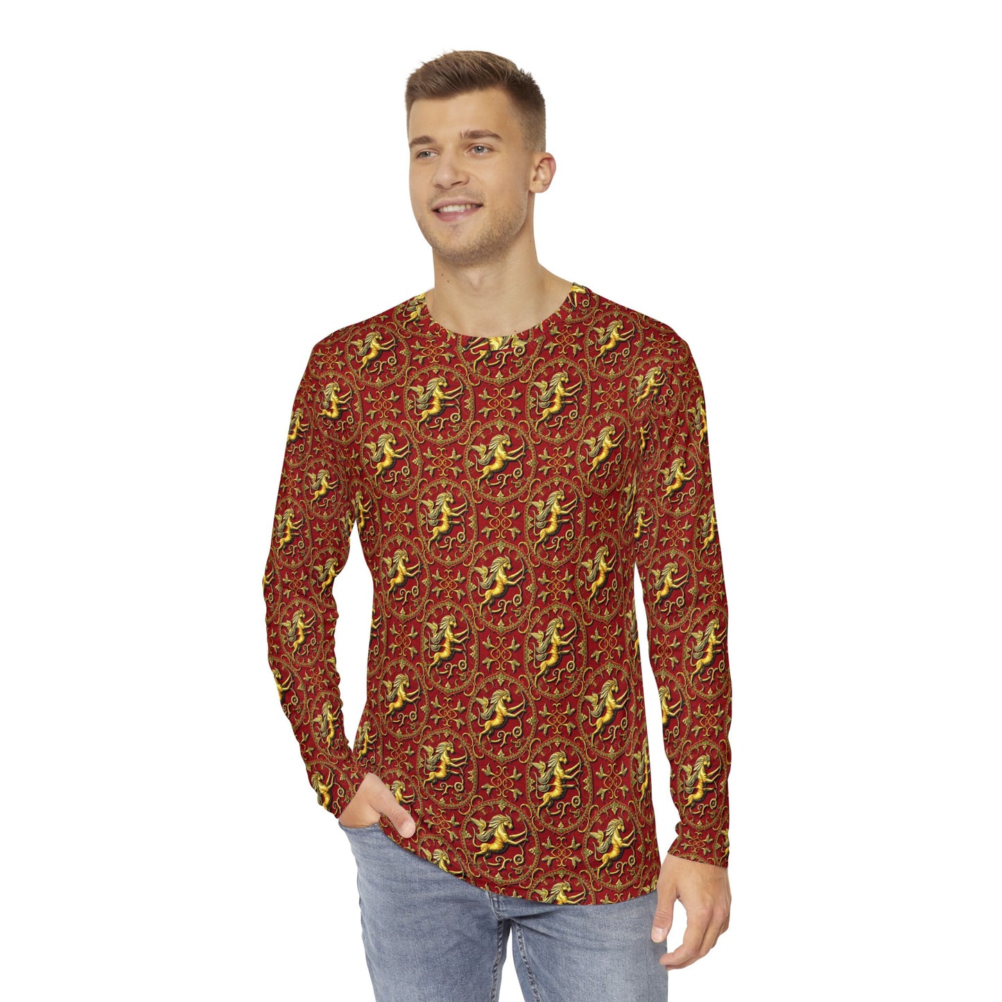 Men's Long Sleeve Shirt, (AOP), Sagittarius, Zodiac v3, Pattern