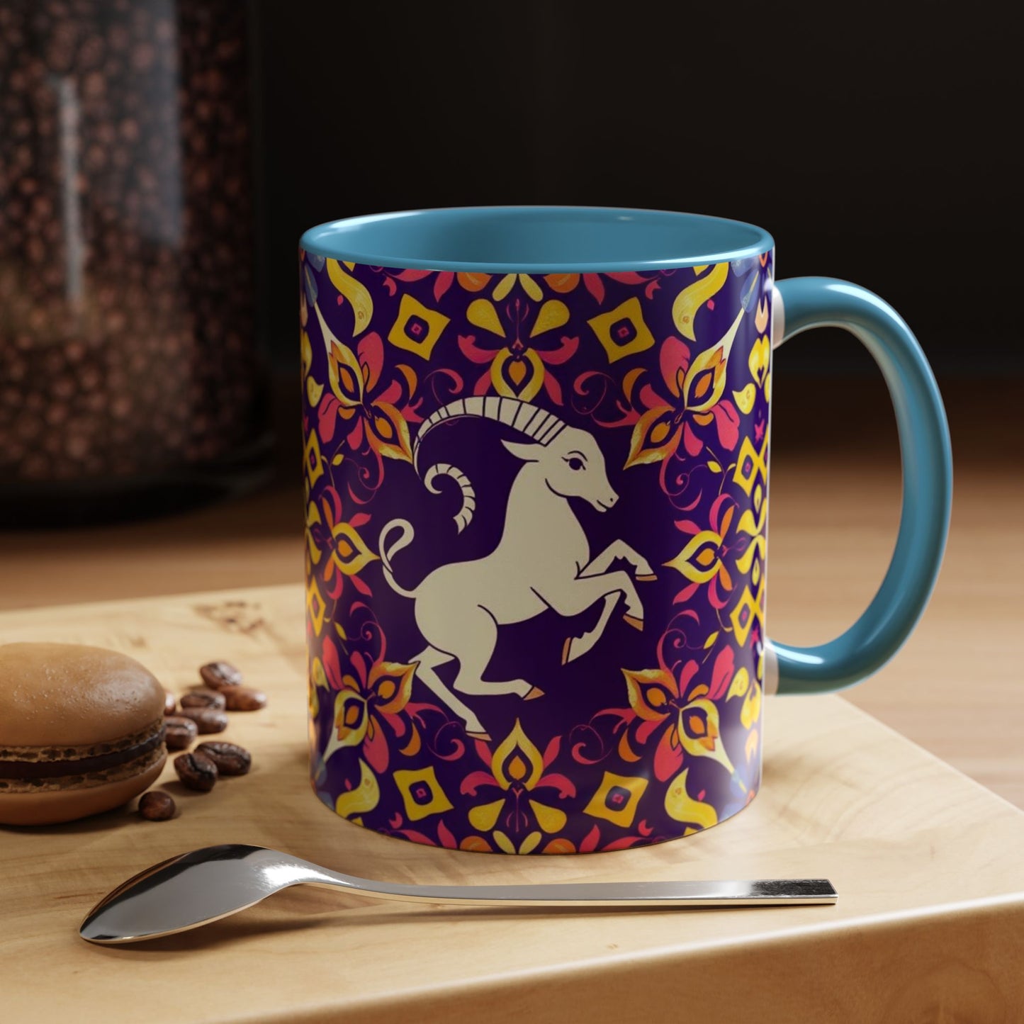 Accent Coffee Mug, Capricorn, Zodiac v1, Flower Pattern, (11, 15oz)
