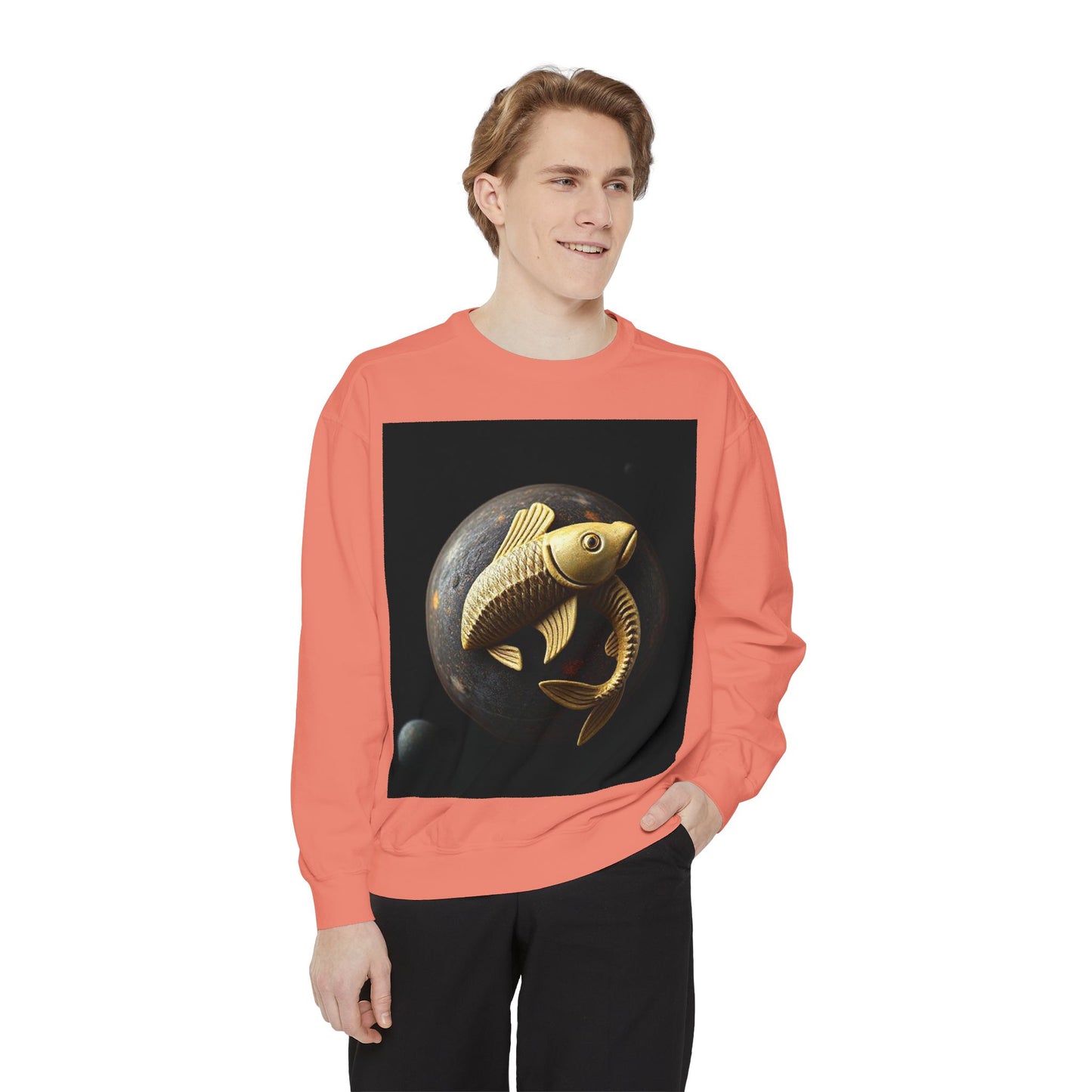 Garment-Dyed Sweatshirt, Unisex, Space Animal Design v1, Pisces