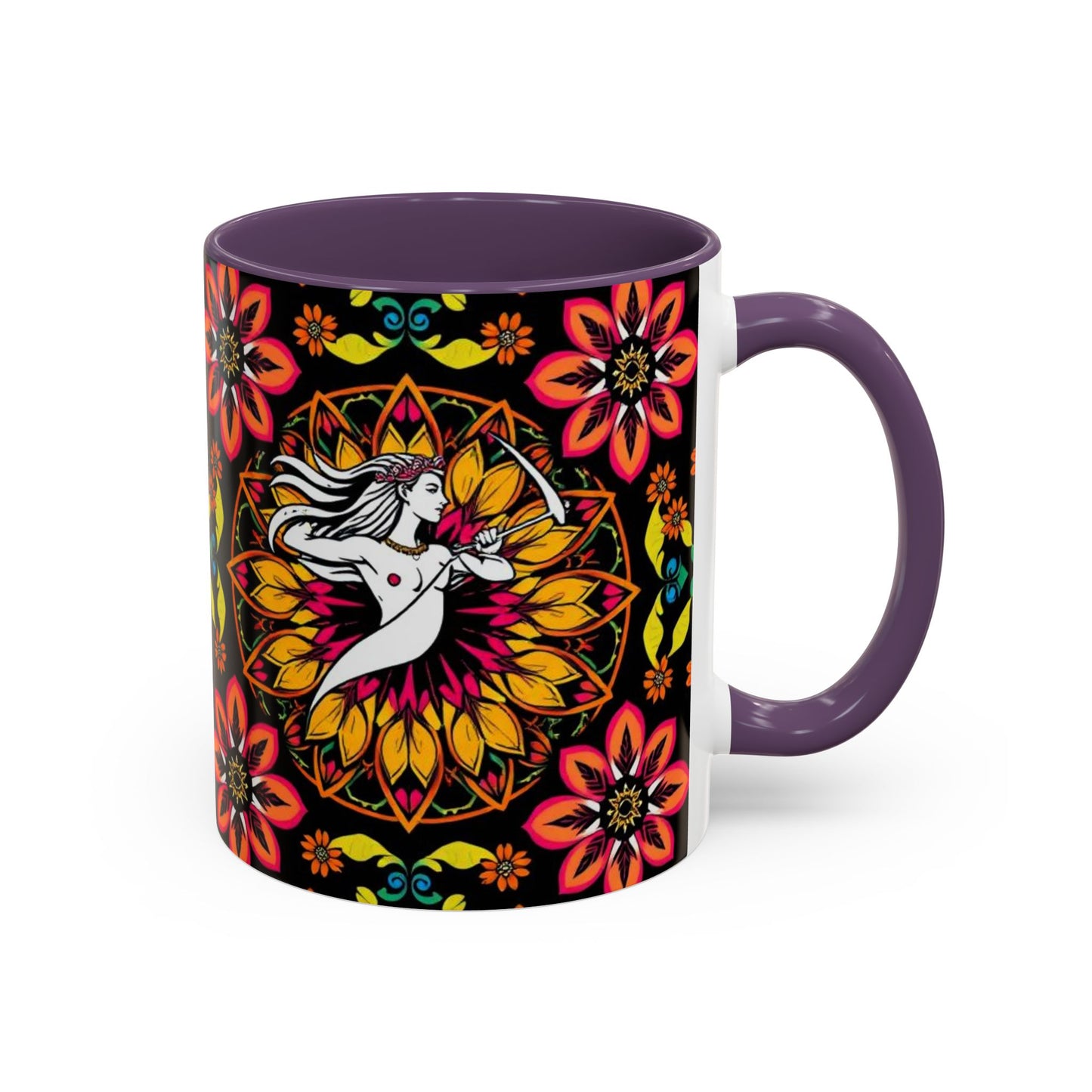 Accent Coffee Mug, Sagittarius, Zodiac v2. Flower Pattern, (11, 15oz)