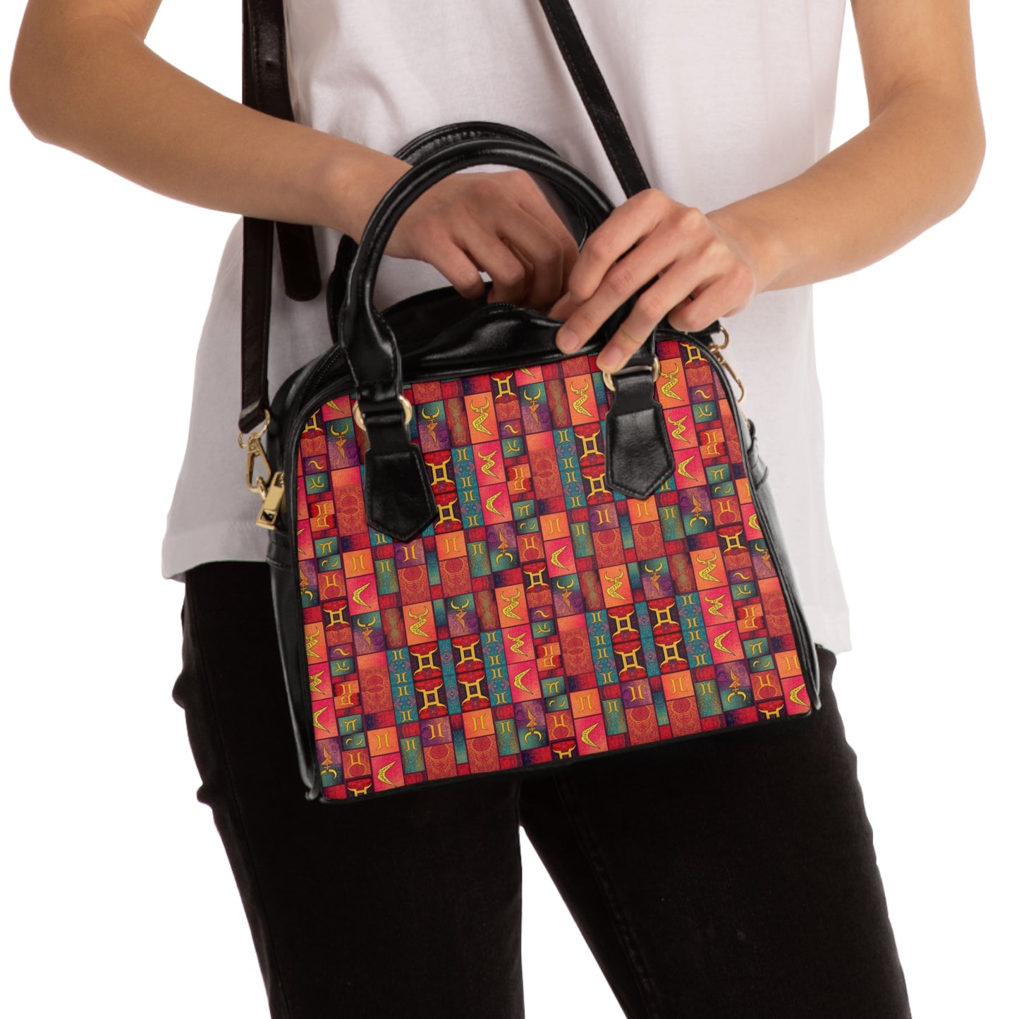 Shoulder Handbag, Gemini, Zodiac, Shapes Pattern