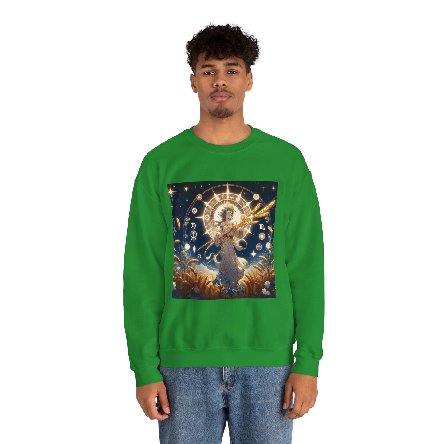 Unisex Heavy Blend™ Crewneck Sweatshirt, anime girl in wheat field, Virgo Zodiac Design