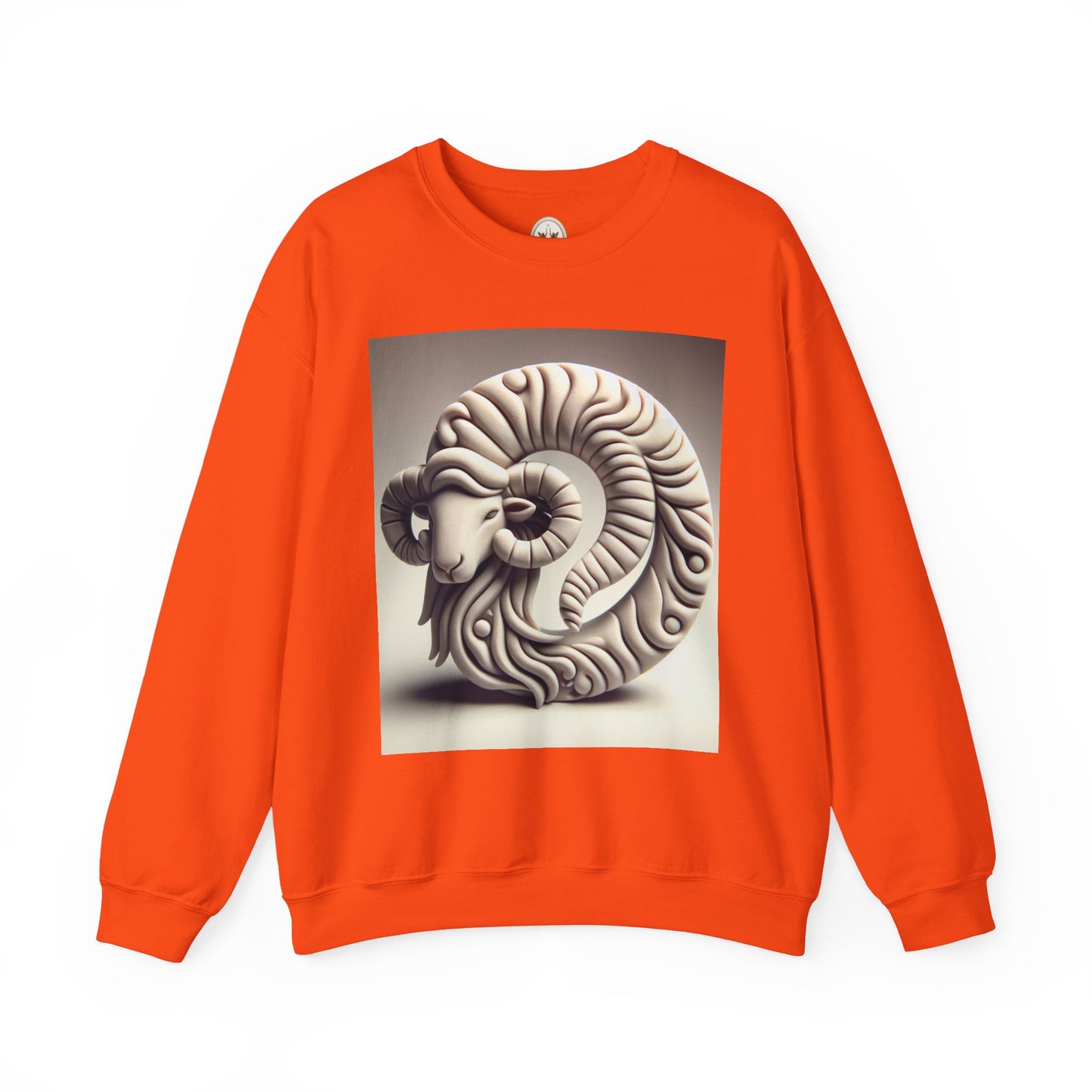 Unisex Heavy Blend™ Crewneck Sweatshirt, Round Statue, Aries Zodiac Design