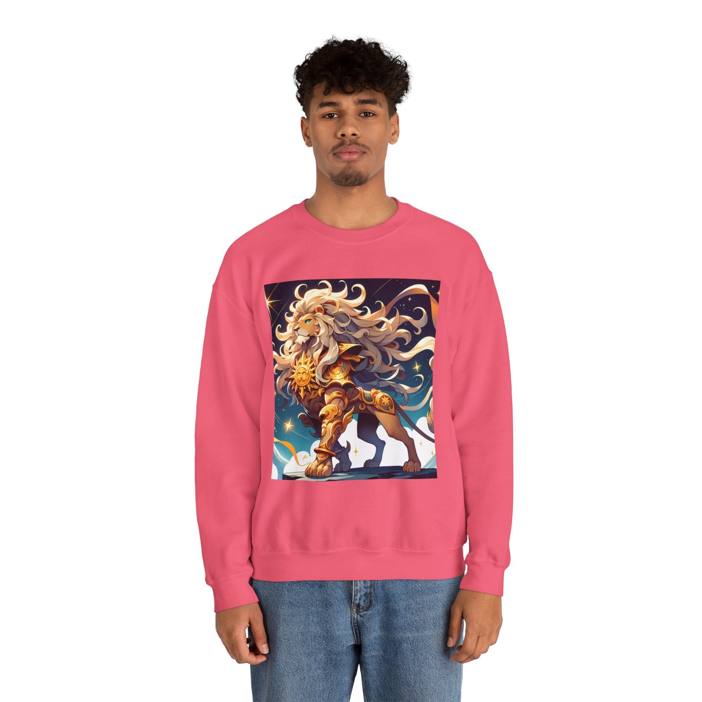 Unisex Heavy Blend™ Crewneck Sweatshirt,Cool Lion with White Hair, Leo Zodiac Design