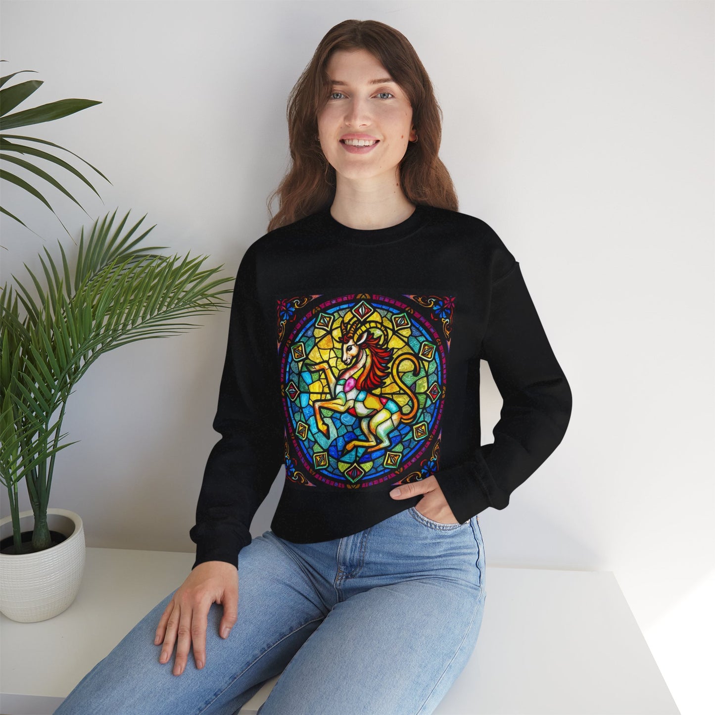 Unisex Heavy Blend™ Crewneck Sweatshirt, Glass, Capricorn Zodiac Design