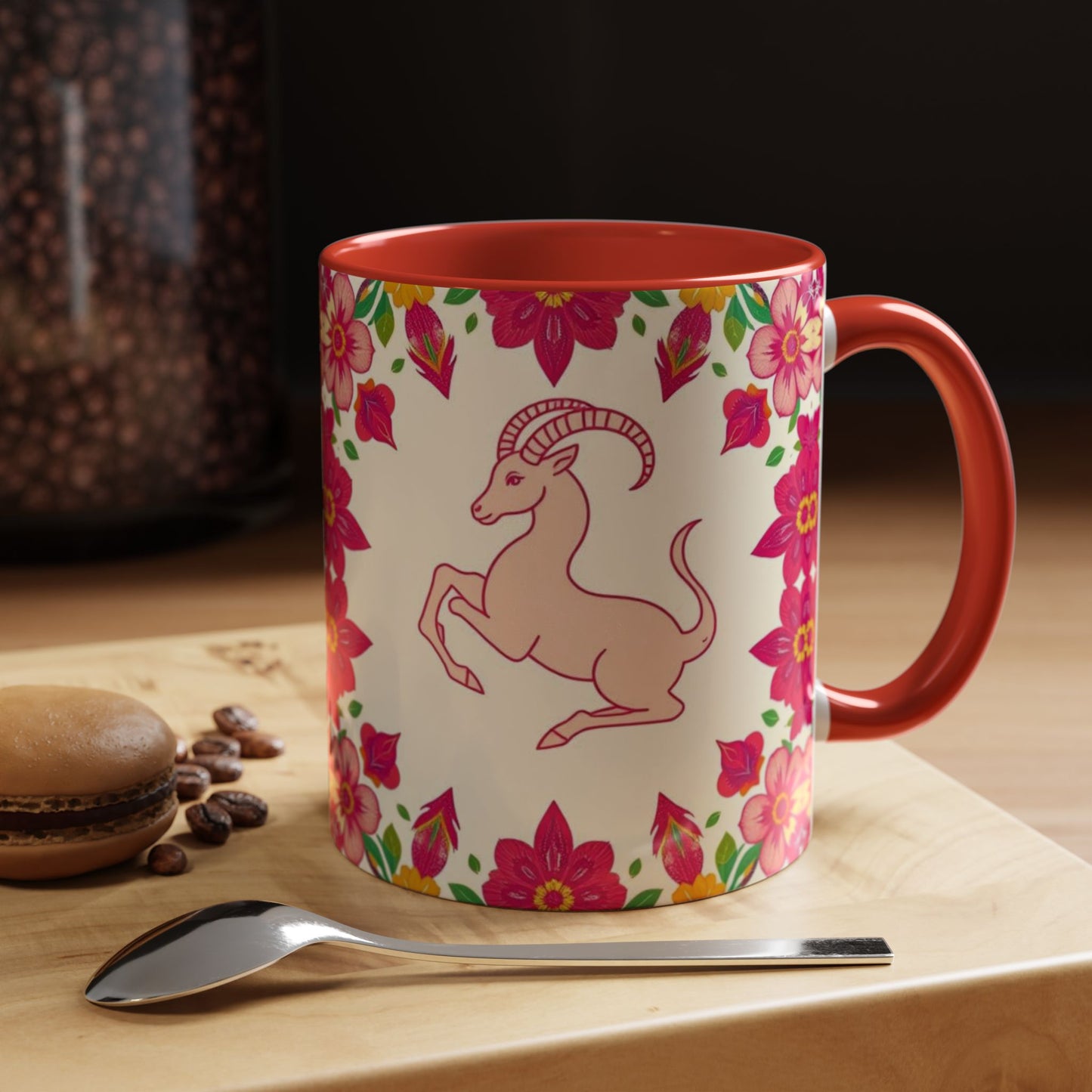 Accent Coffee Mug, Capricorn, Zodiac v2, Flower Pattern, (11, 15oz)