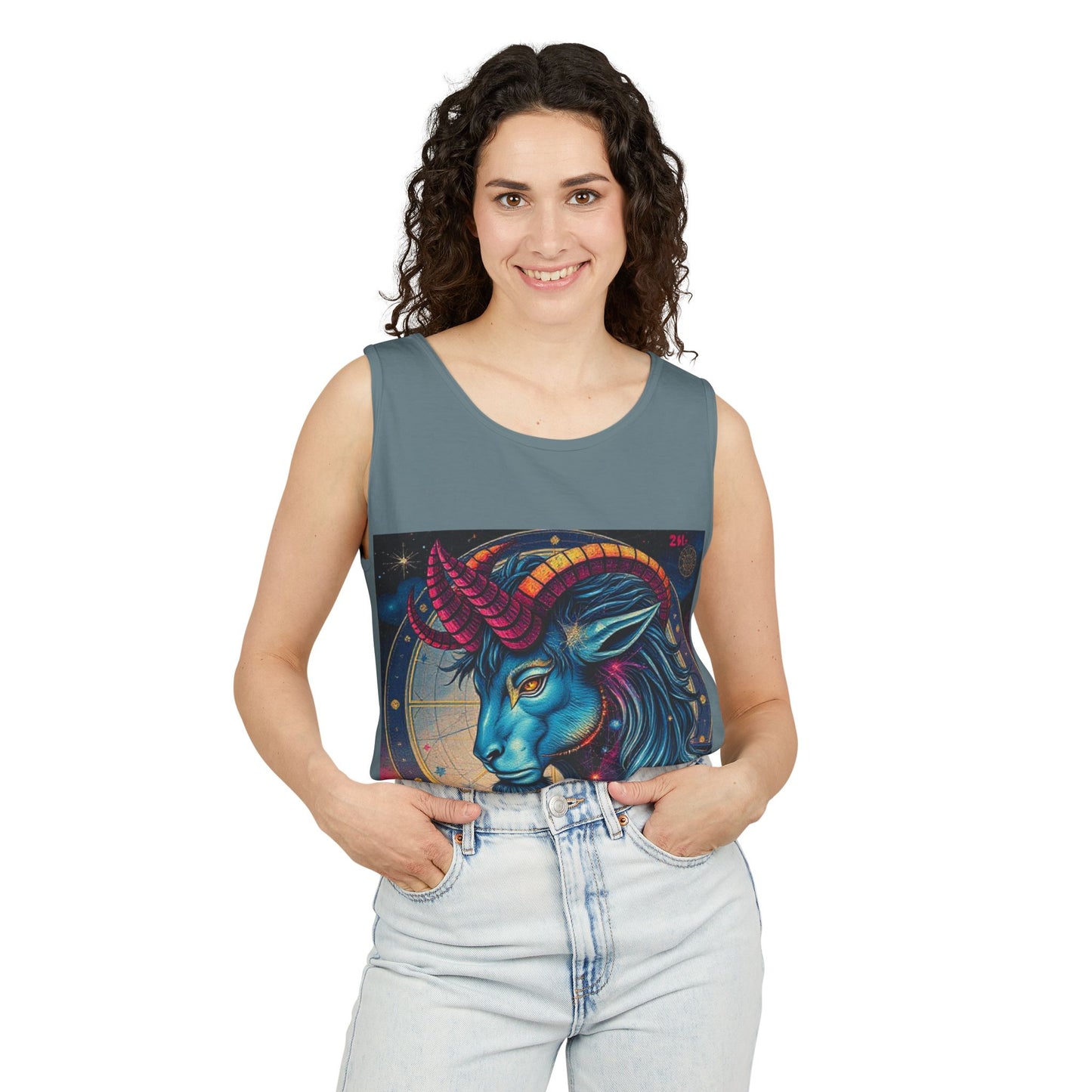 Unisex Garment-Dyed, Tank Top, Capricorn, Pop Art, 100% US cotton