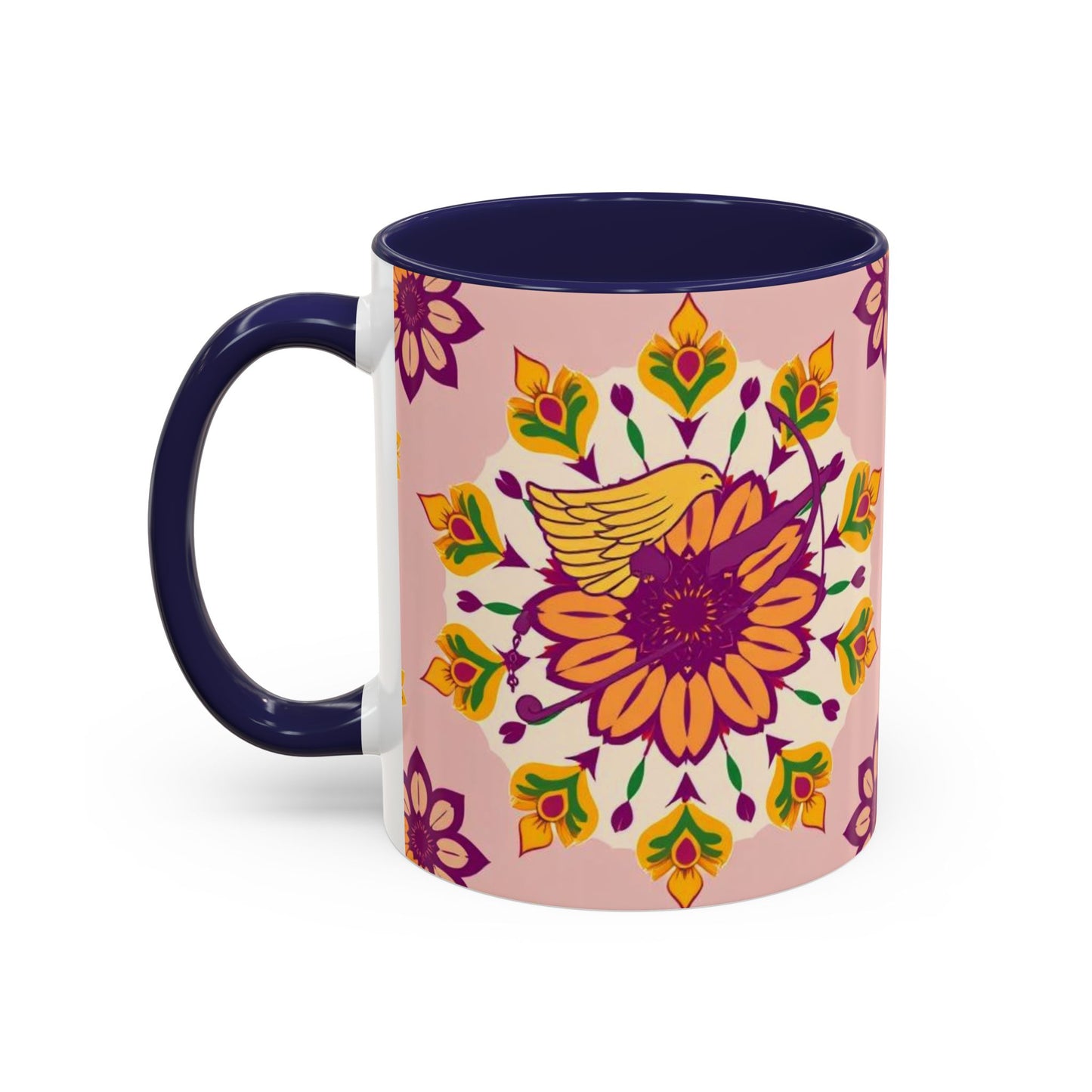 Accent Coffee Mug, Sagittarius, Zodiac v4. Flower Pattern, (11, 15oz)