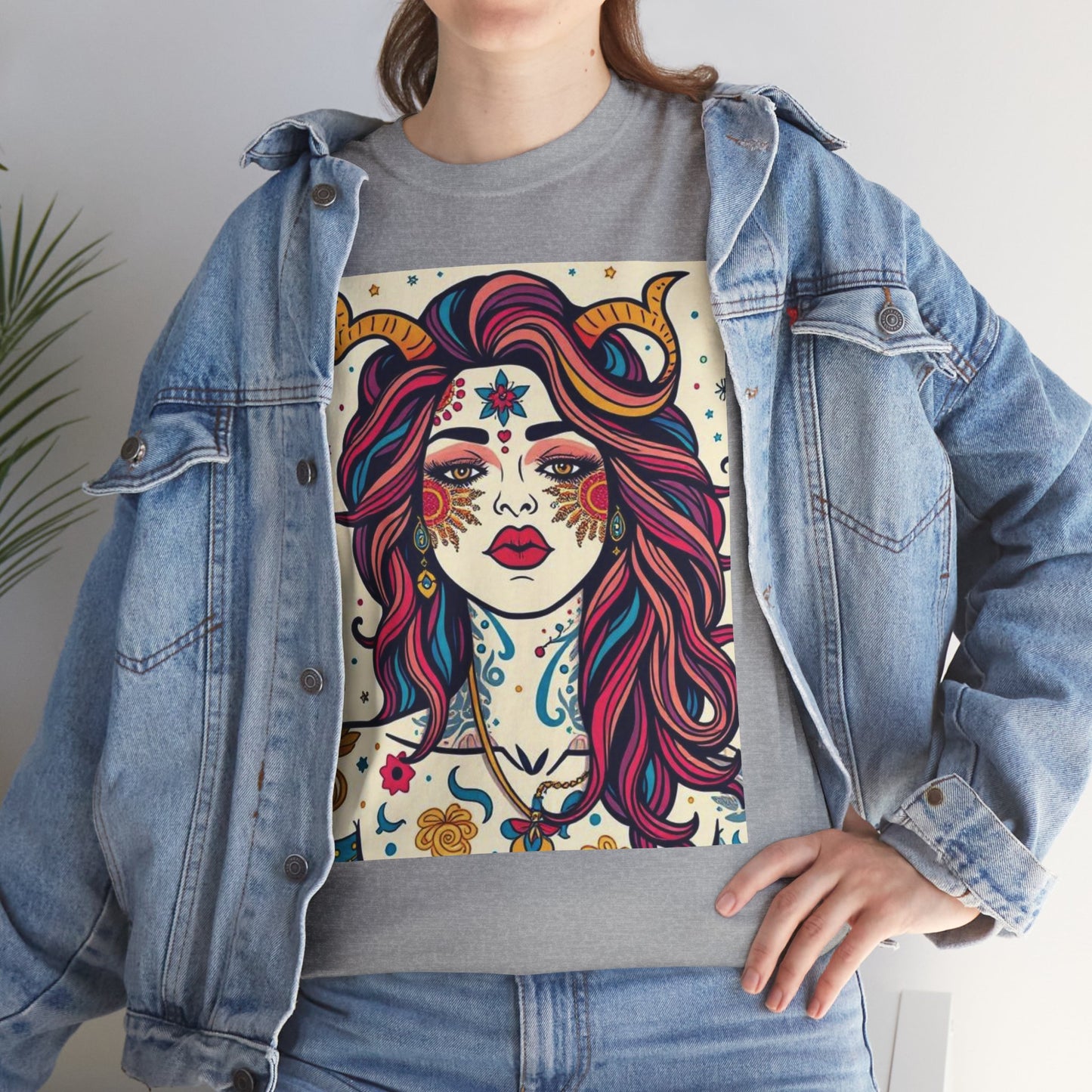 Unisex Heavy Cotton T-Shirt, Virgo, Zodiac v3, Sexy Art