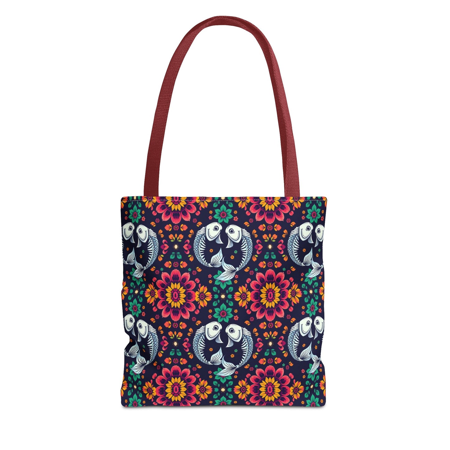 Tote Bag (AOP), Pisces, Zodiac v1, Flower Pattern