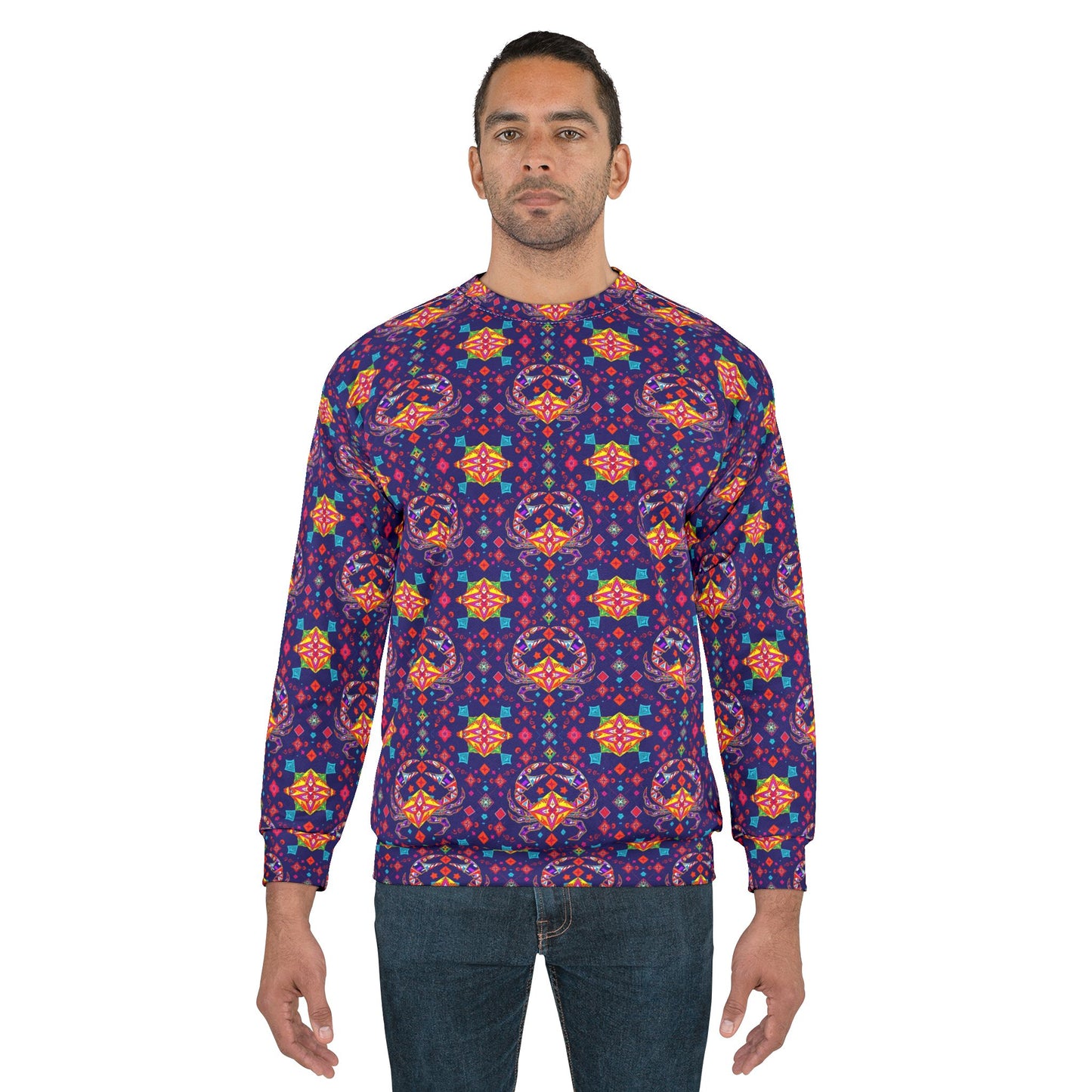 Unisex Sweatshirt (AOP), Cancer, Zodiac v2, Jewel Pattern