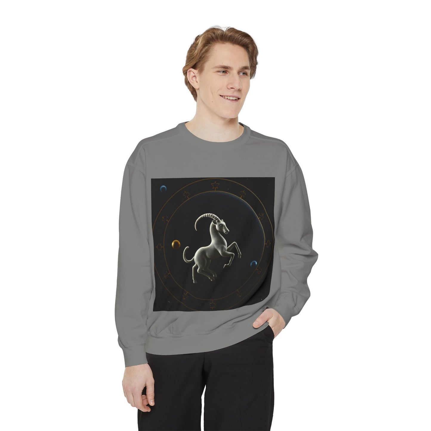 Garment-Dyed Sweatshirt, Unisex, Space Animal Design v1, Capricorn