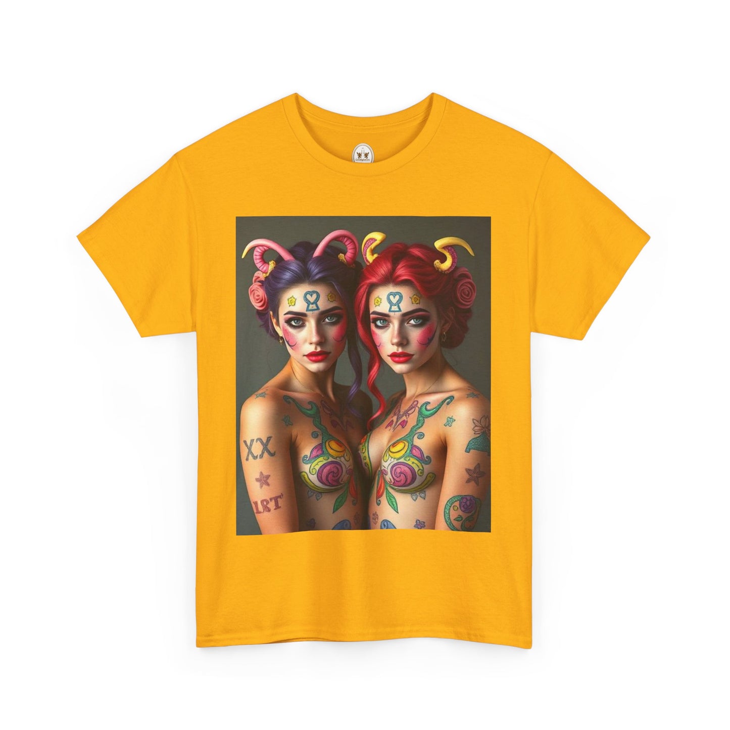 Unisex Heavy Cotton T-Shirt, Gemini, Zodiac v3, Sexy Art