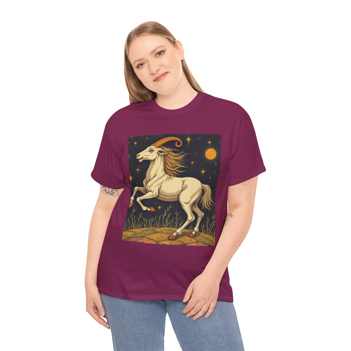 Unisex Heavy Cotton T-Shirt, Aries Animal, Zodiac Design