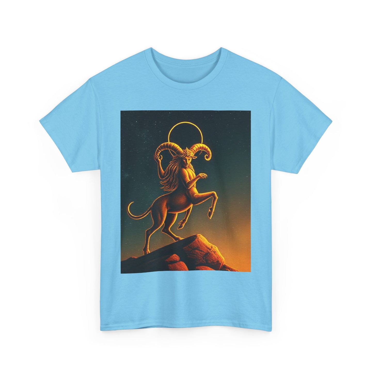 Unisex Heavy Cotton T-Shirt, Mountain Top 1v, Aries Zodiac Design