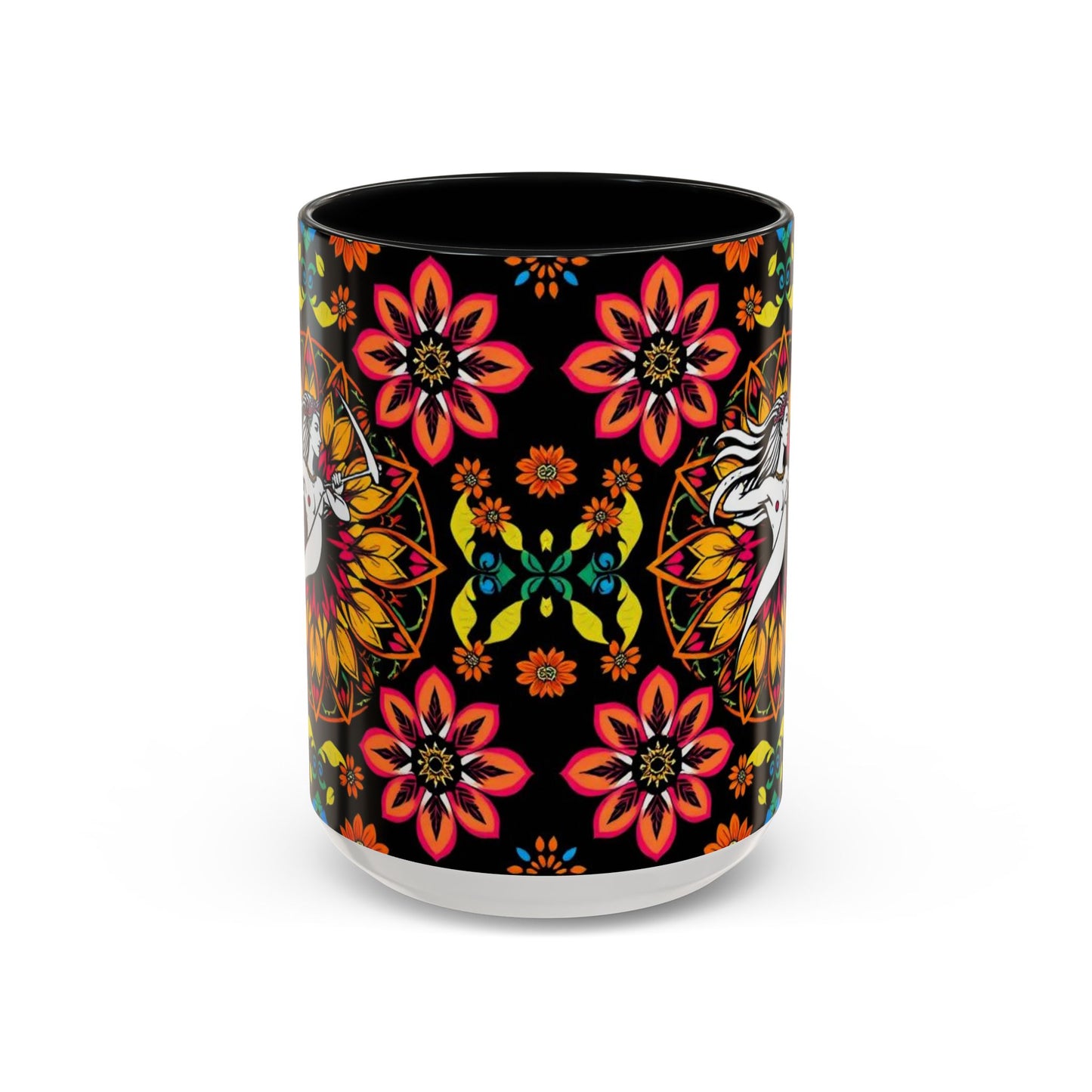 Accent Coffee Mug, Sagittarius, Zodiac v2. Flower Pattern, (11, 15oz)