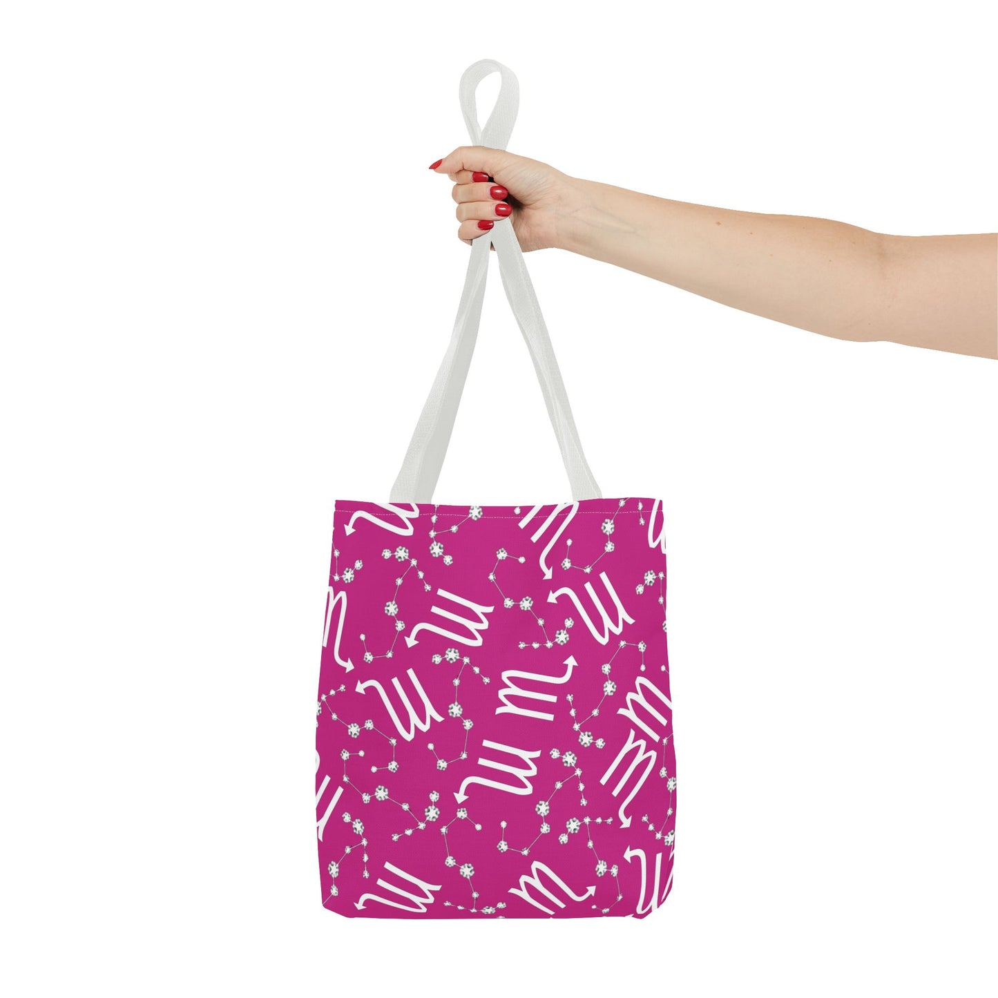 Tote Bag, Scorpio Zodiac Sign, AOP, (Pink, White)