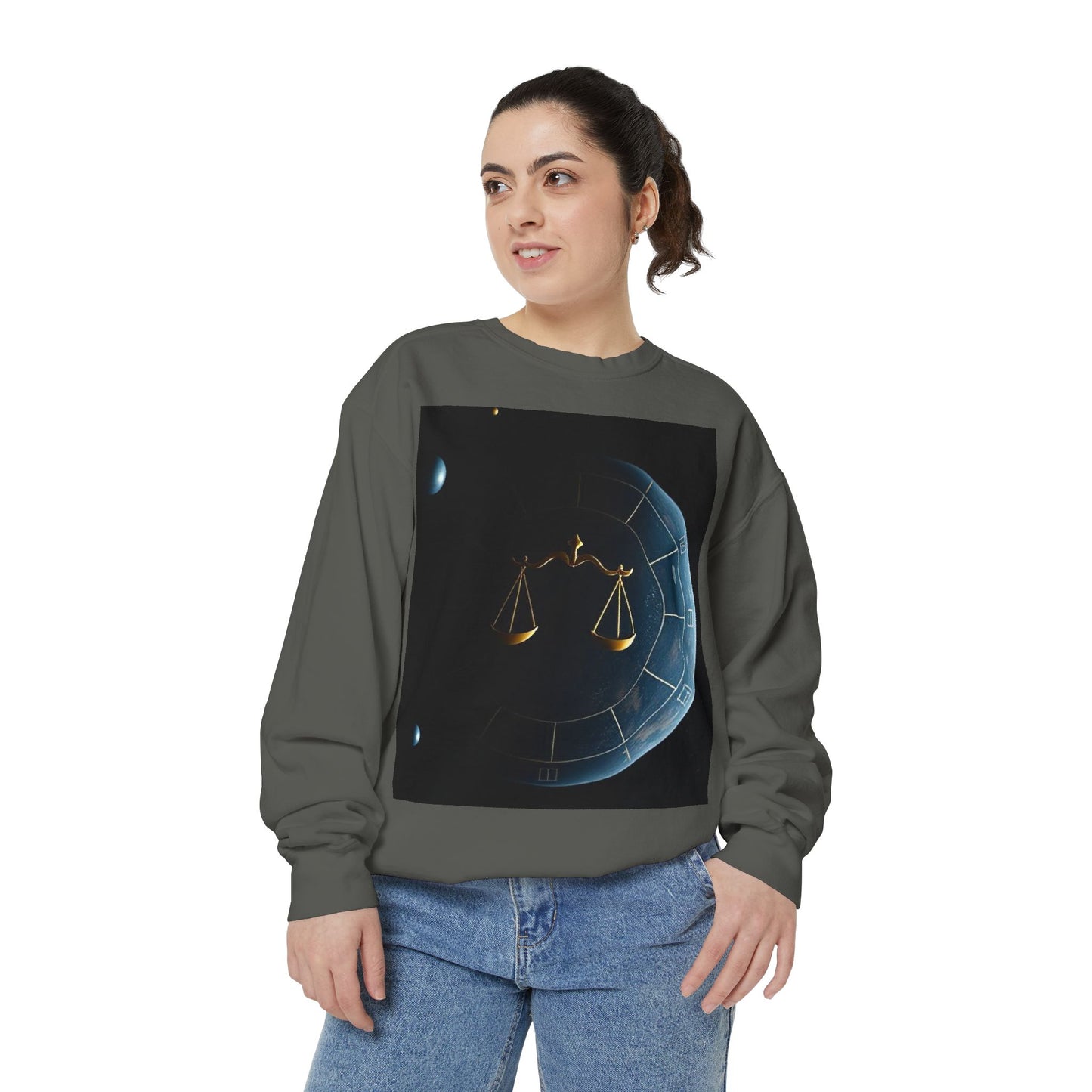 Garment-Dyed Sweatshirt, Unisex, Space Animal Design v1, Libra