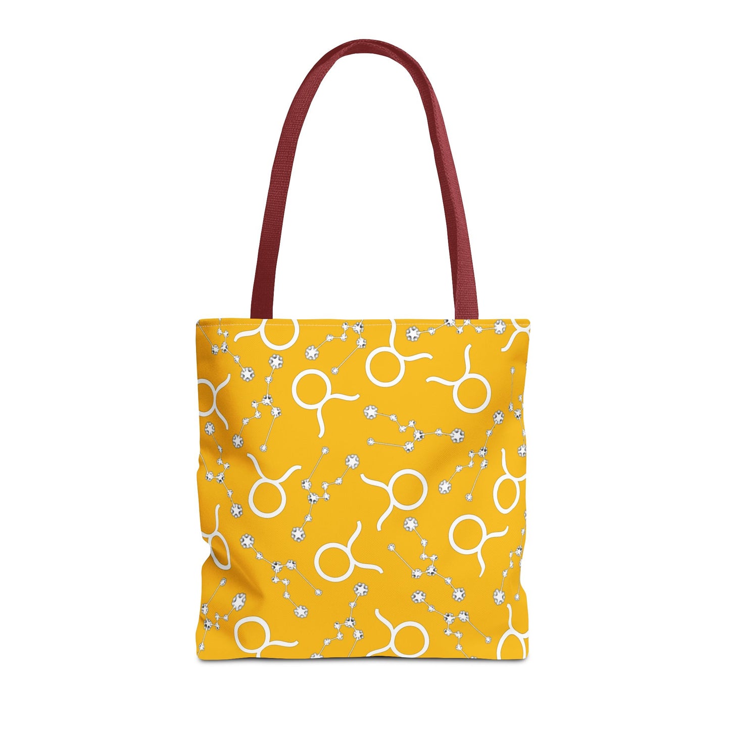 Tote Bag, Taurus Zodiac Sign, AOP, (Yellow, White)