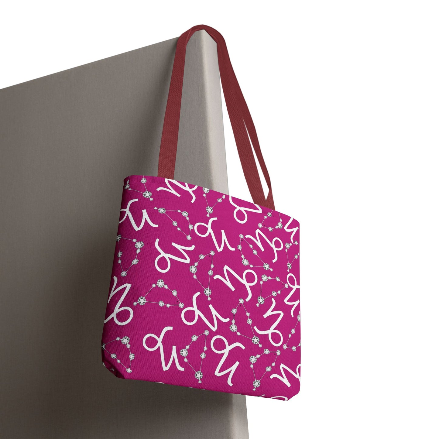 Tote Bag, Capricorn Zodiac Sign, AOP, (Pink, White)