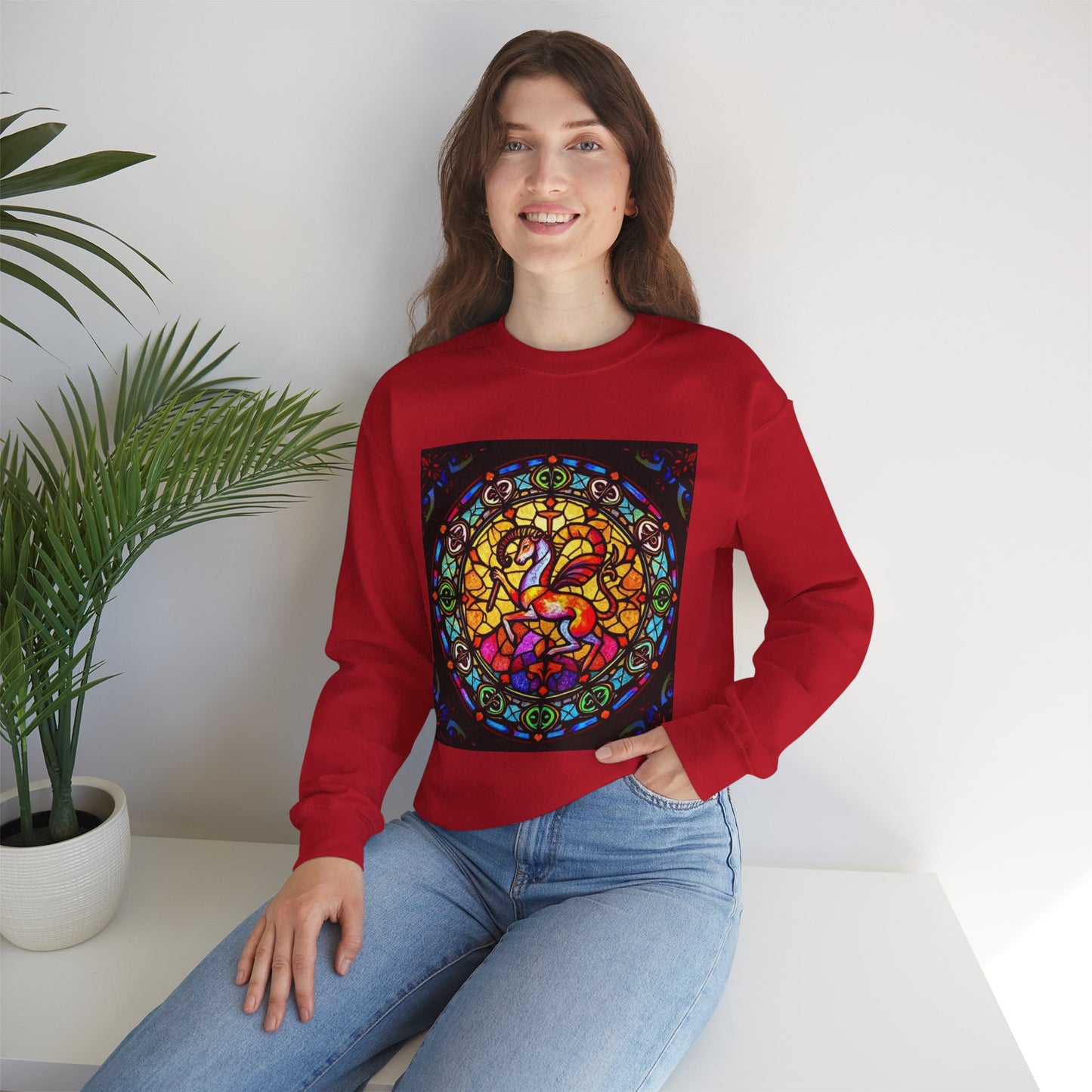 Unisex Heavy Blend™ Crewneck Sweatshirt, Glass 1, Aries Zodiac Design