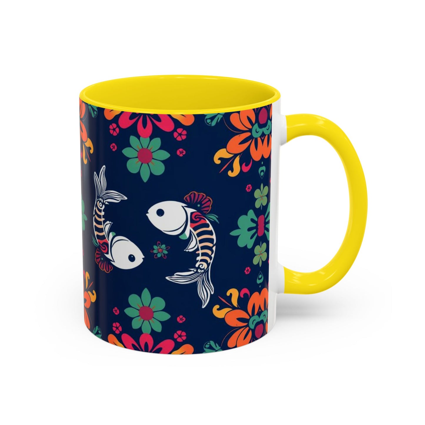Accent Coffee Mug, Pisces, Zodiac. Flower Pattern, (11, 15oz)