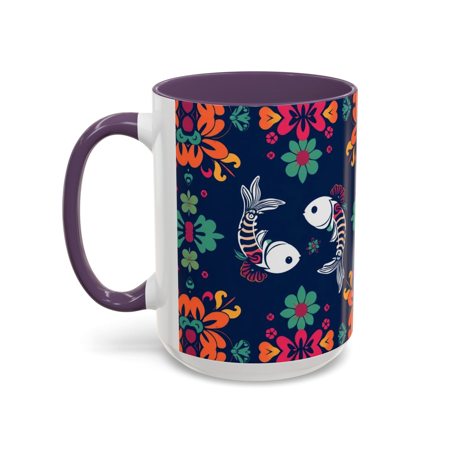 Accent Coffee Mug, Pisces, Zodiac. Flower Pattern, (11, 15oz)