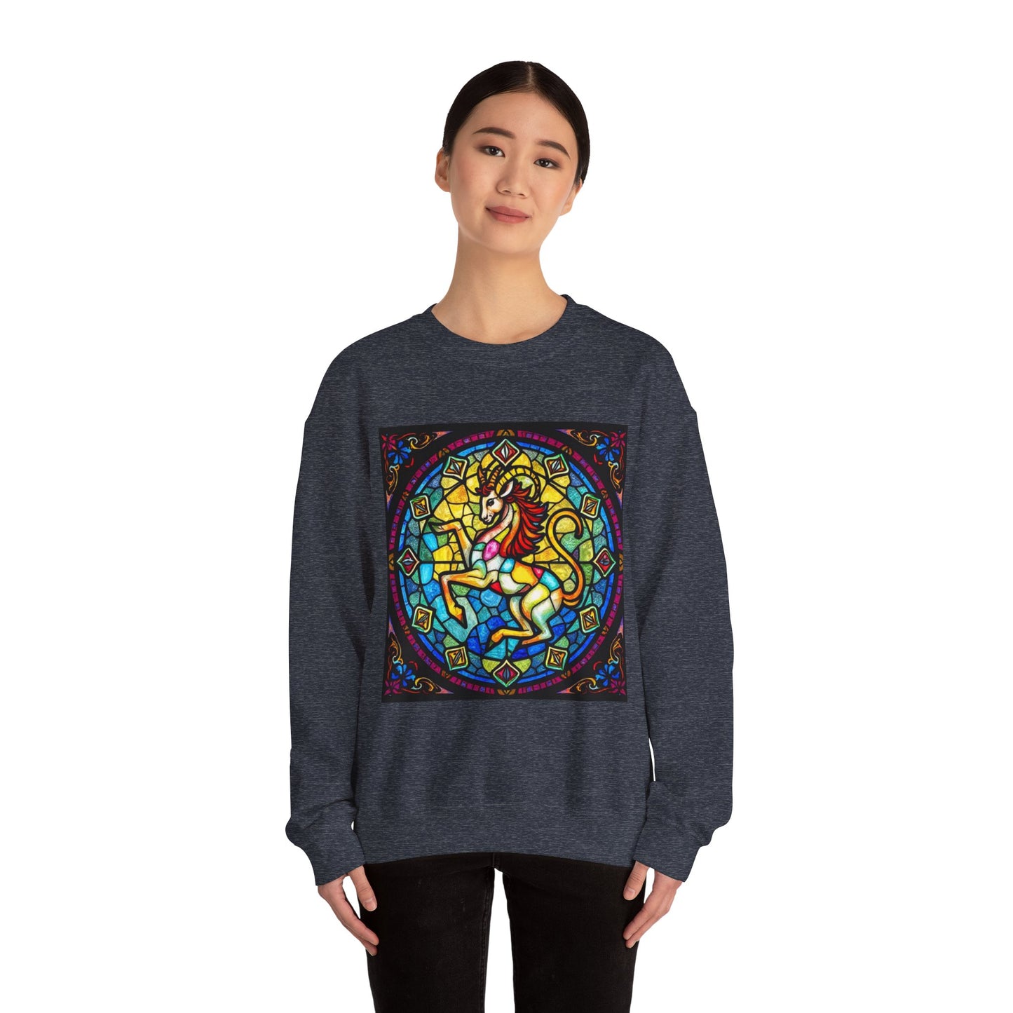 Unisex Heavy Blend™ Crewneck Sweatshirt, Glass, Capricorn Zodiac Design