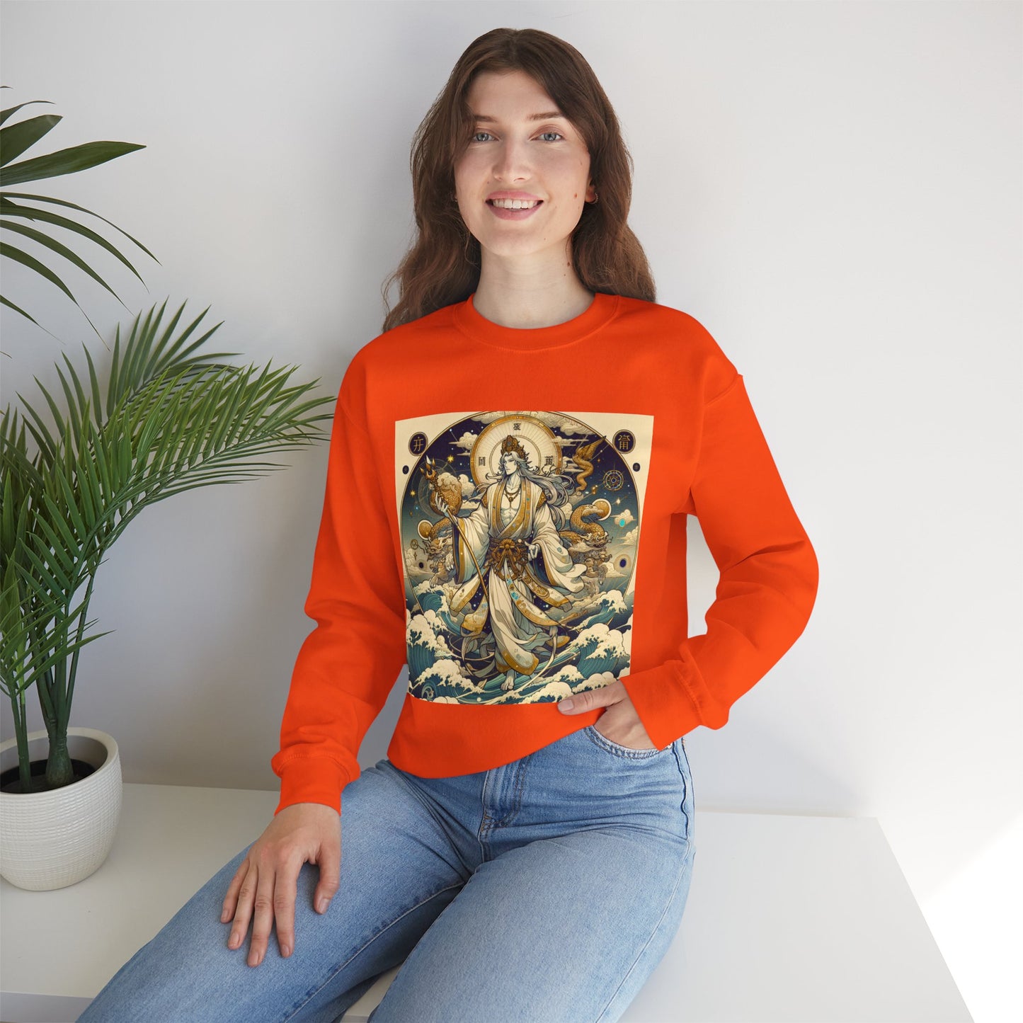 Unisex Heavy Blend™ Crewneck Sweatshirt, Anime Capricorn God, Zodiac Design
