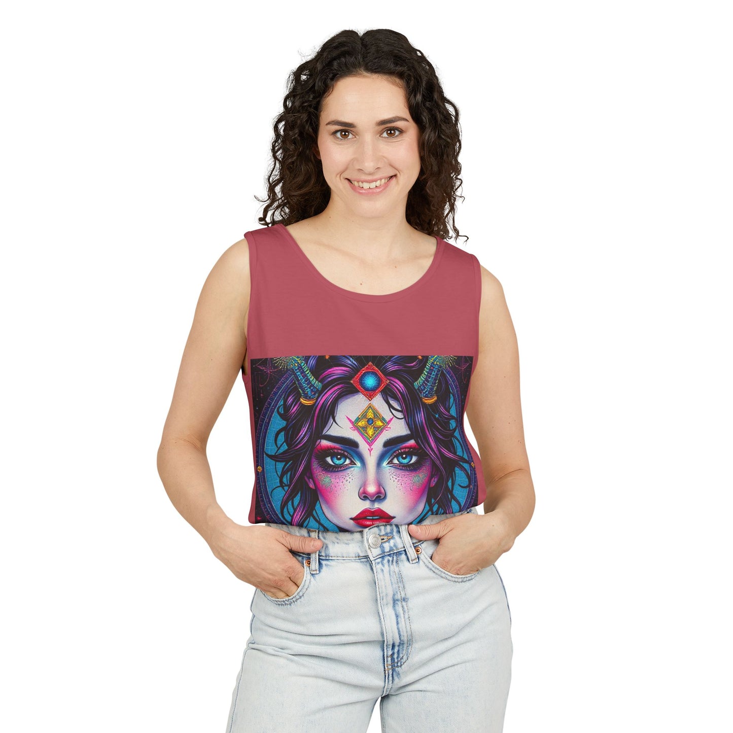 Unisex Garment-Dyed, Tank Top, Aquarius Design, Pop Art, 100% Ringspun US cotton