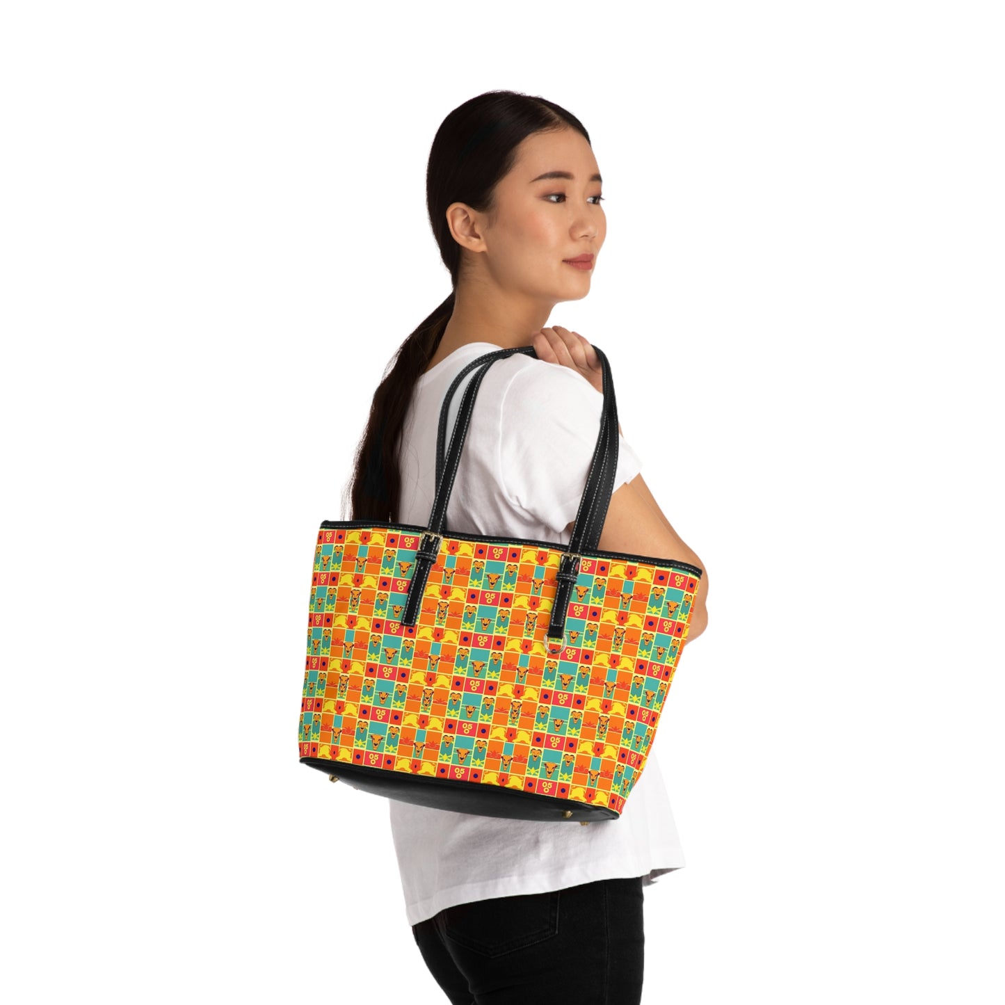 Leather Shoulder Bag, Leo, Zodiac v3, Shapes Pattern