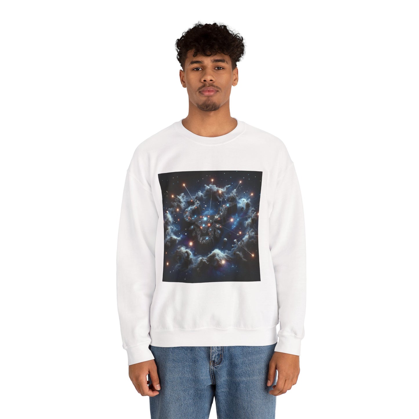 Unisex Heavy Blend™ Crewneck Sweatshirt, Space Bullhead, Taurus Zodiac Design