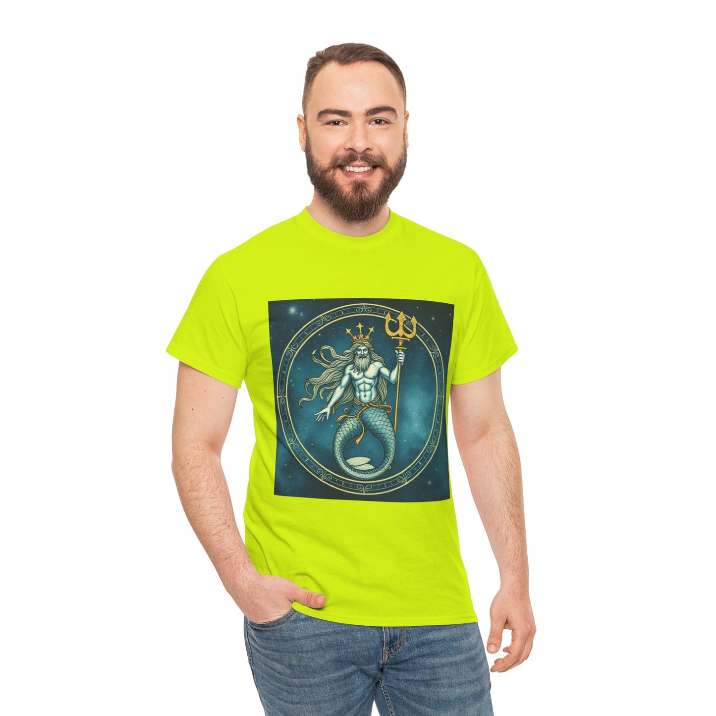 Unisex Heavy Cotton T-Shirt, Aquarius God 5v, Zodiac Design