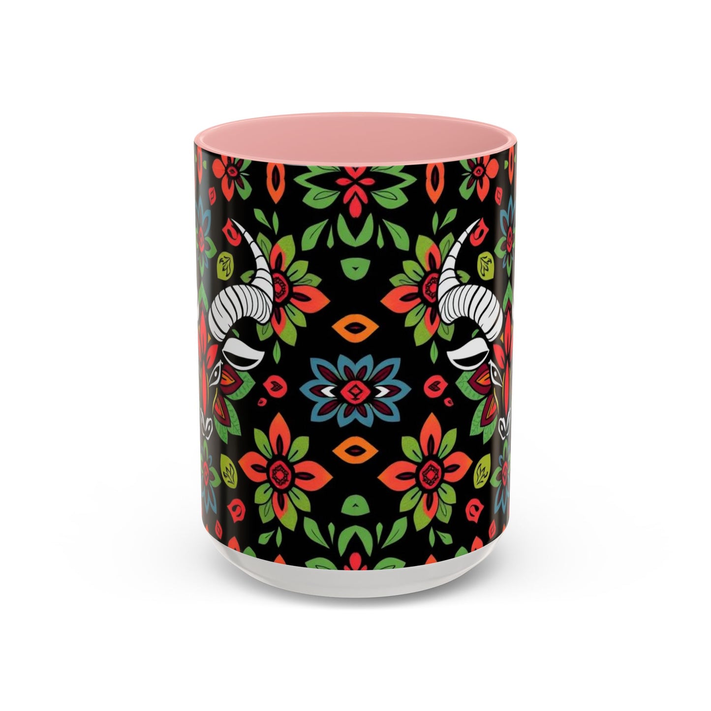 Accent Coffee Mug, Taurus, Zodiac v2. Flower Pattern, (11, 15oz)