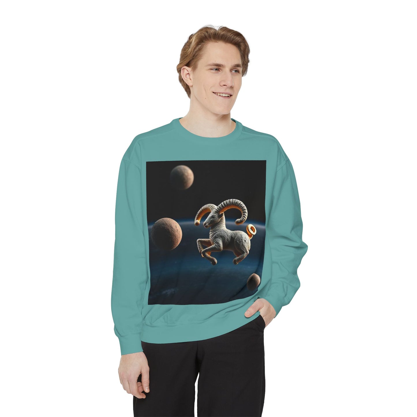 Garment-Dyed Sweatshirt, Unisex, Space Animal Design v1, Aries
