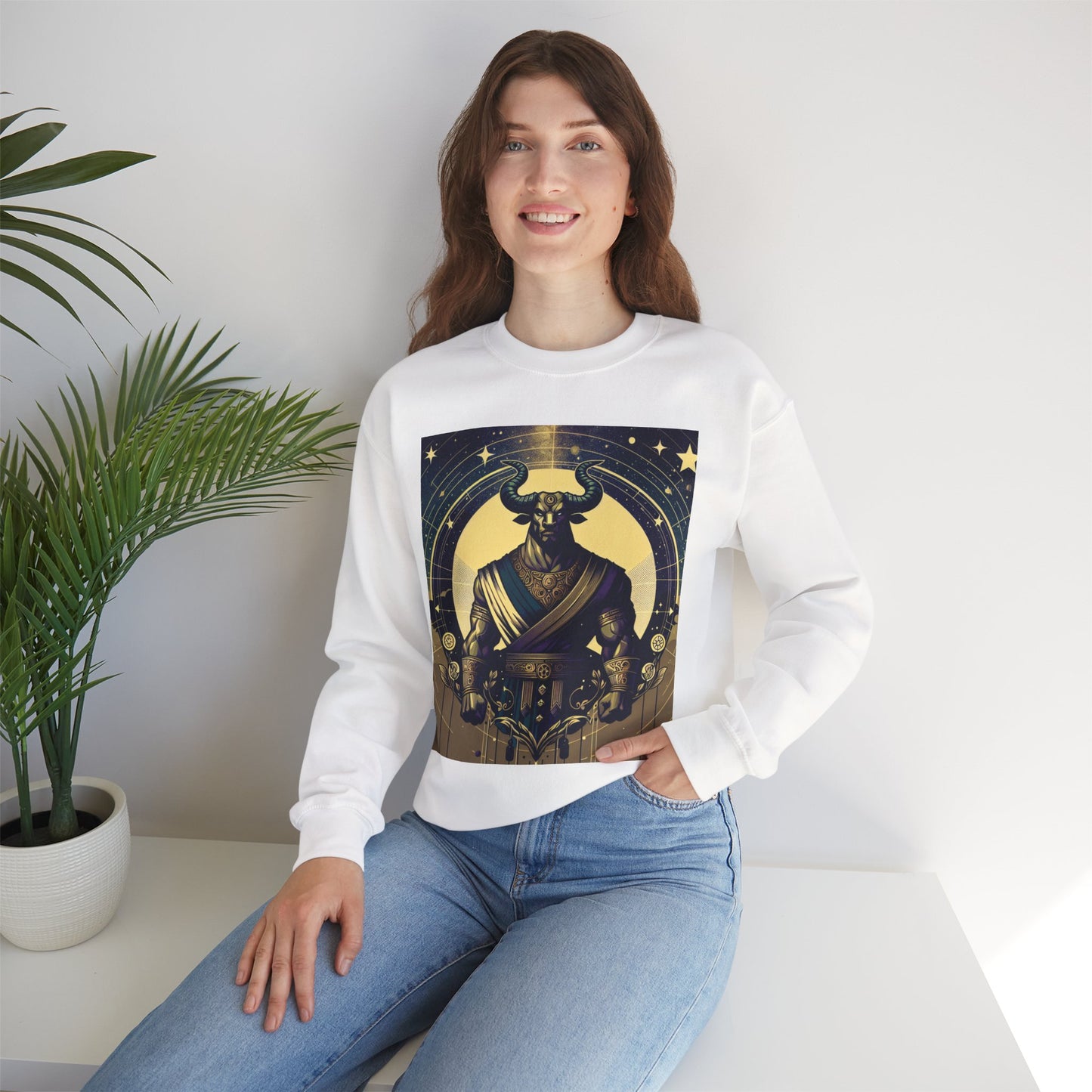 Unisex Heavy Blend™ Crewneck Sweatshirt, Minotaur, Taurus Zodiac Design