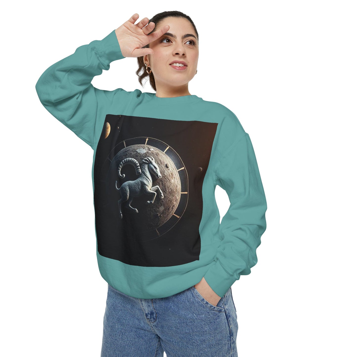 Garment-Dyed Sweatshirt, Unisex, Space Animal Design, Aries