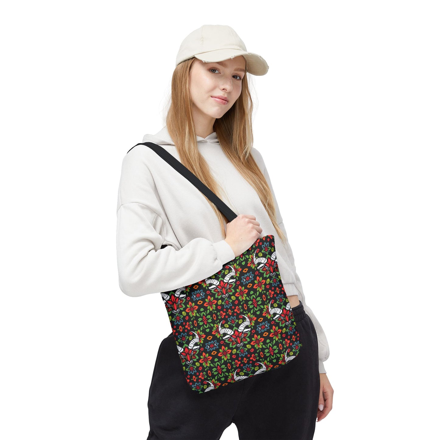 Tote Bag (AOP), Taurus, Zodiac v1, Flower Pattern