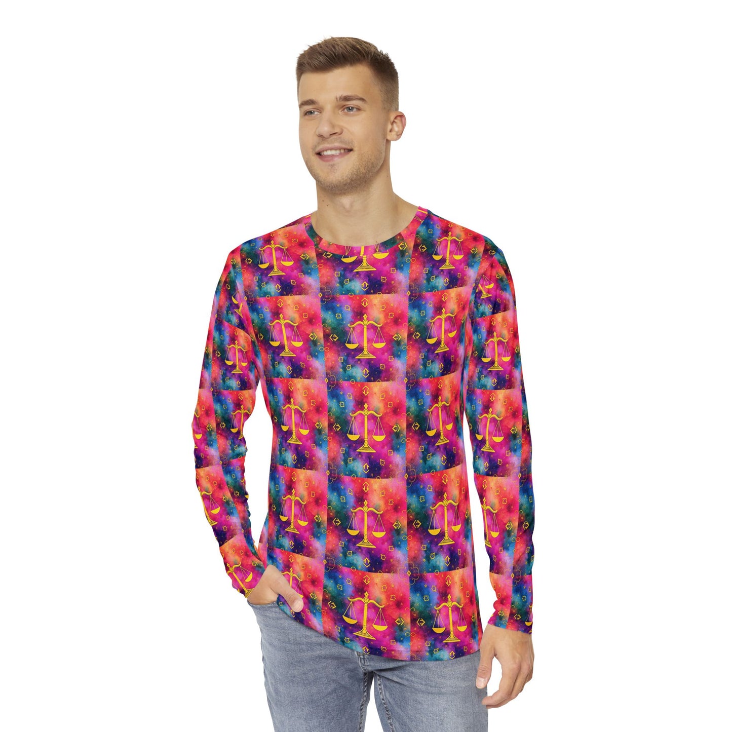 Men's Long Sleeve Shirt, (AOP), Libra, Zodiac v4, Pattern