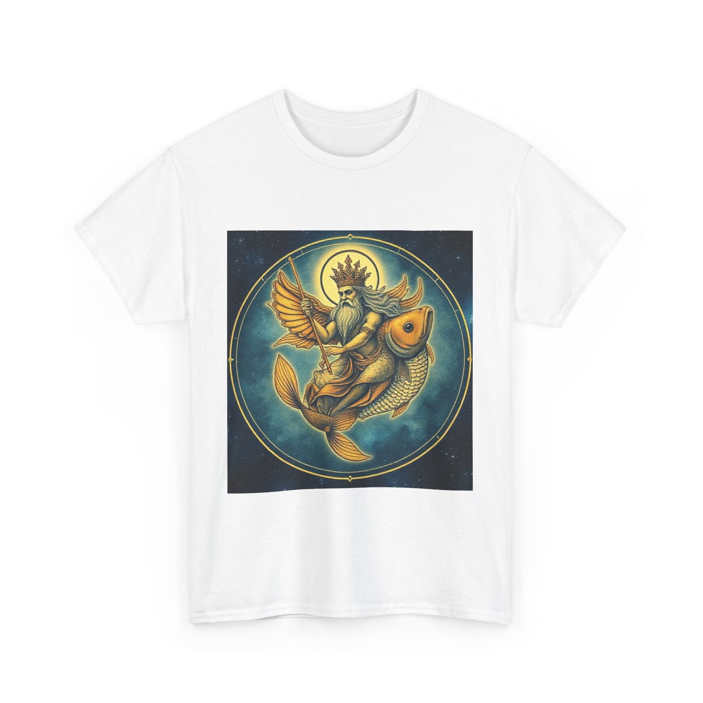 Unisex Heavy Cotton T-Shirt, Pisces King v1, Zodiac Design
