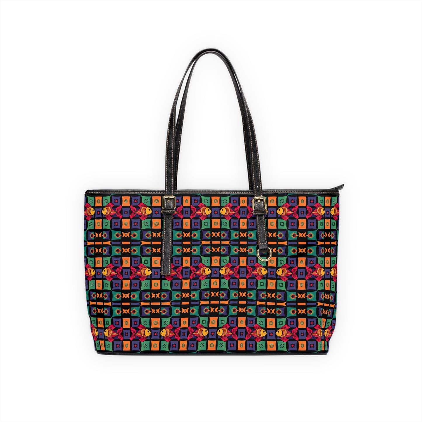 Leather Shoulder Bag, Pisces, Zodiac v2, Shapes Pattern